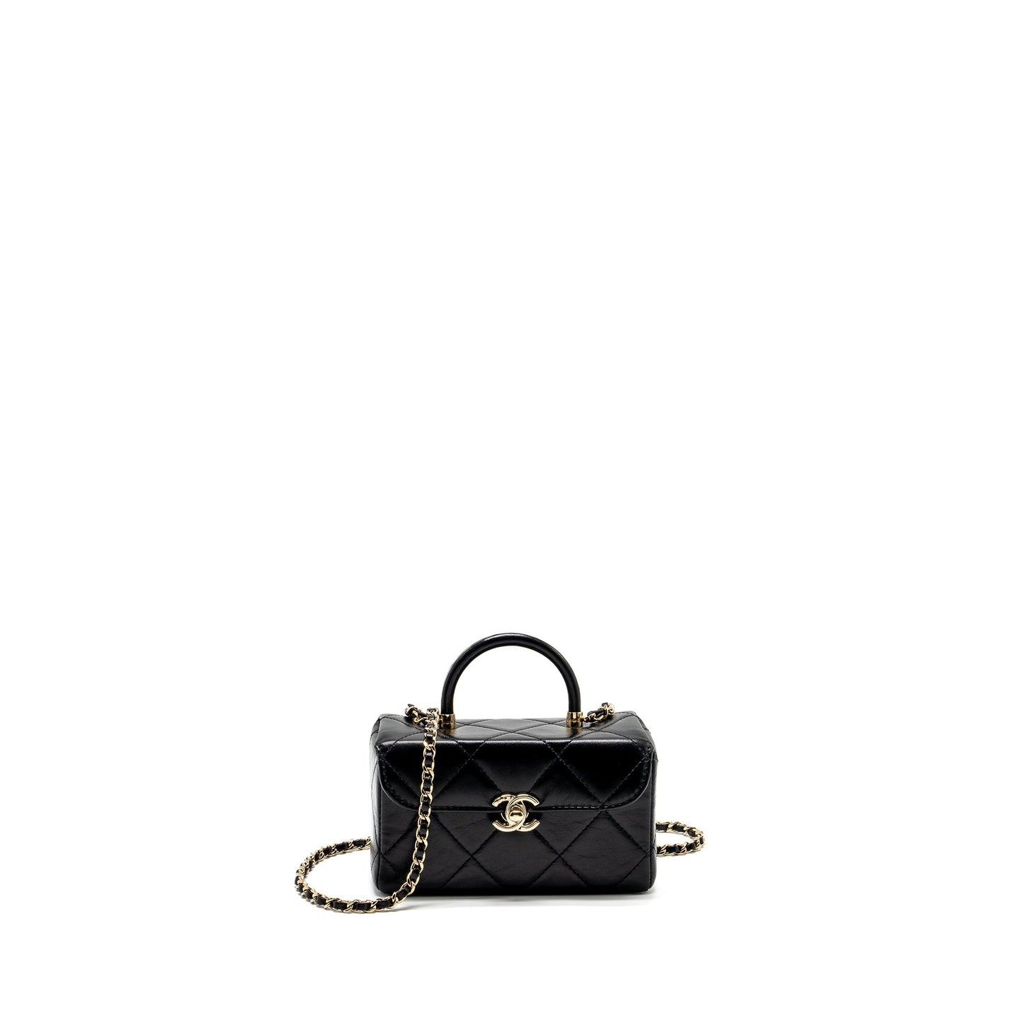 Chanel 23k top handle vanity bag shiny calfskin black  (microchip)