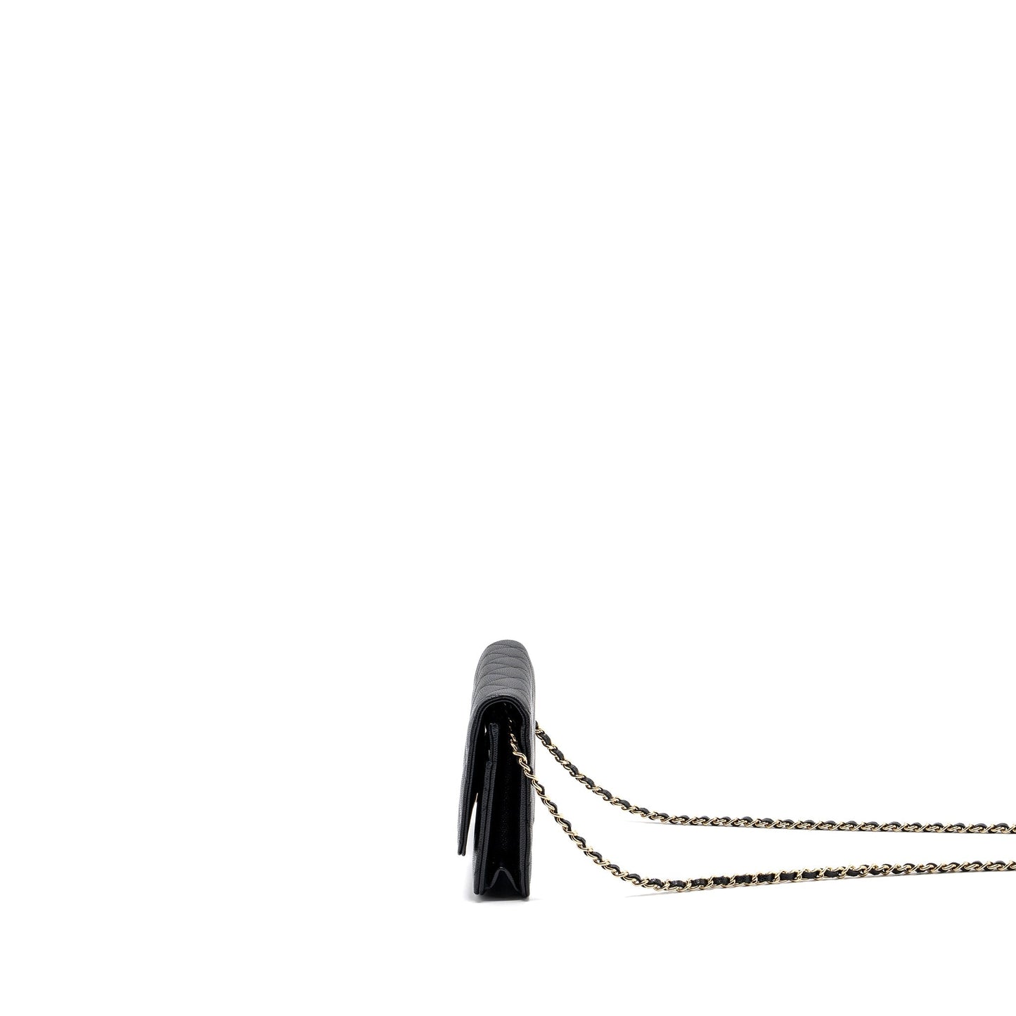 Chanel Detailed Logo Wallet On Chain Black Caviar L (microchip)