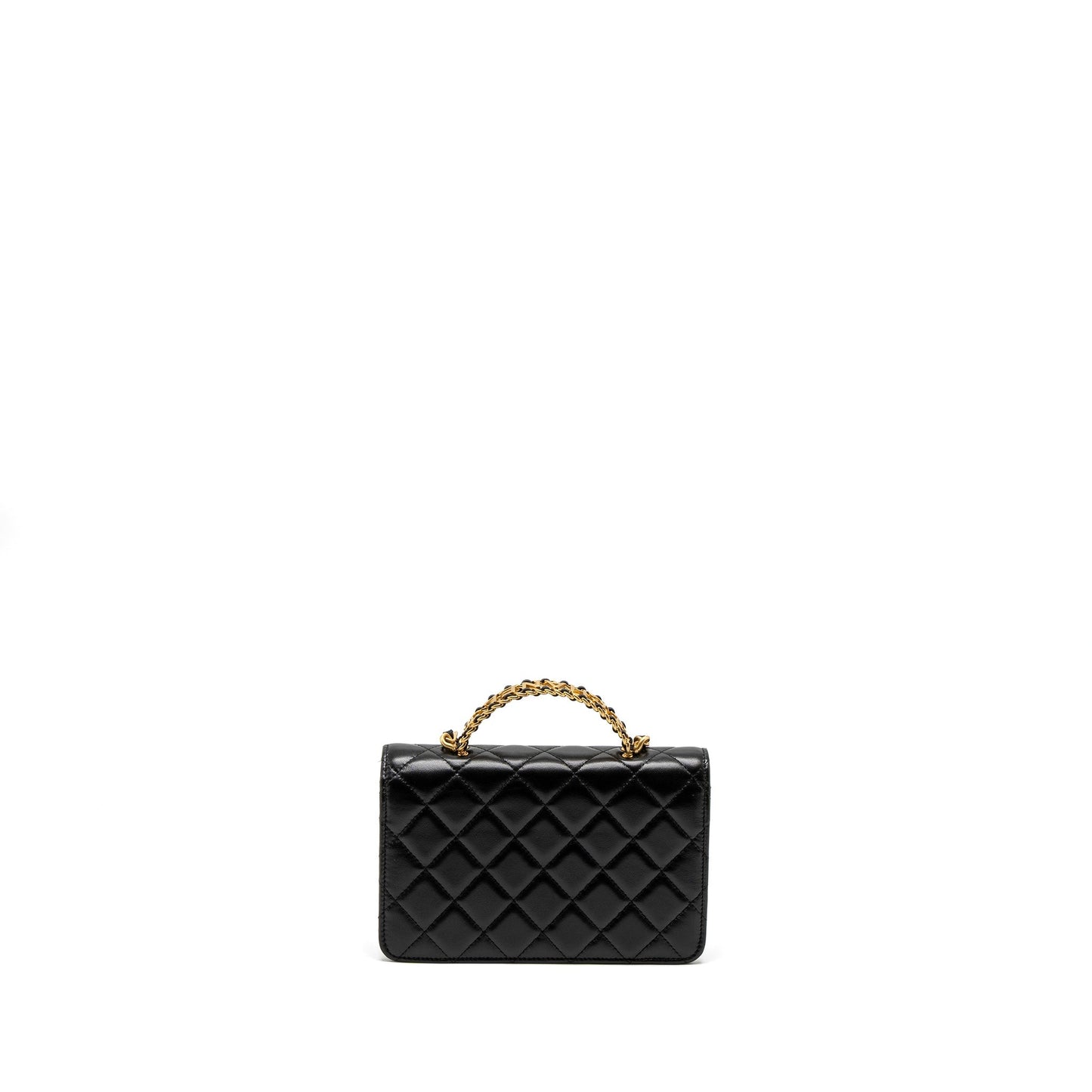 Chanel Detail Top Handle Wallet On Chain Lambskin Black Brushed  (Microchip)