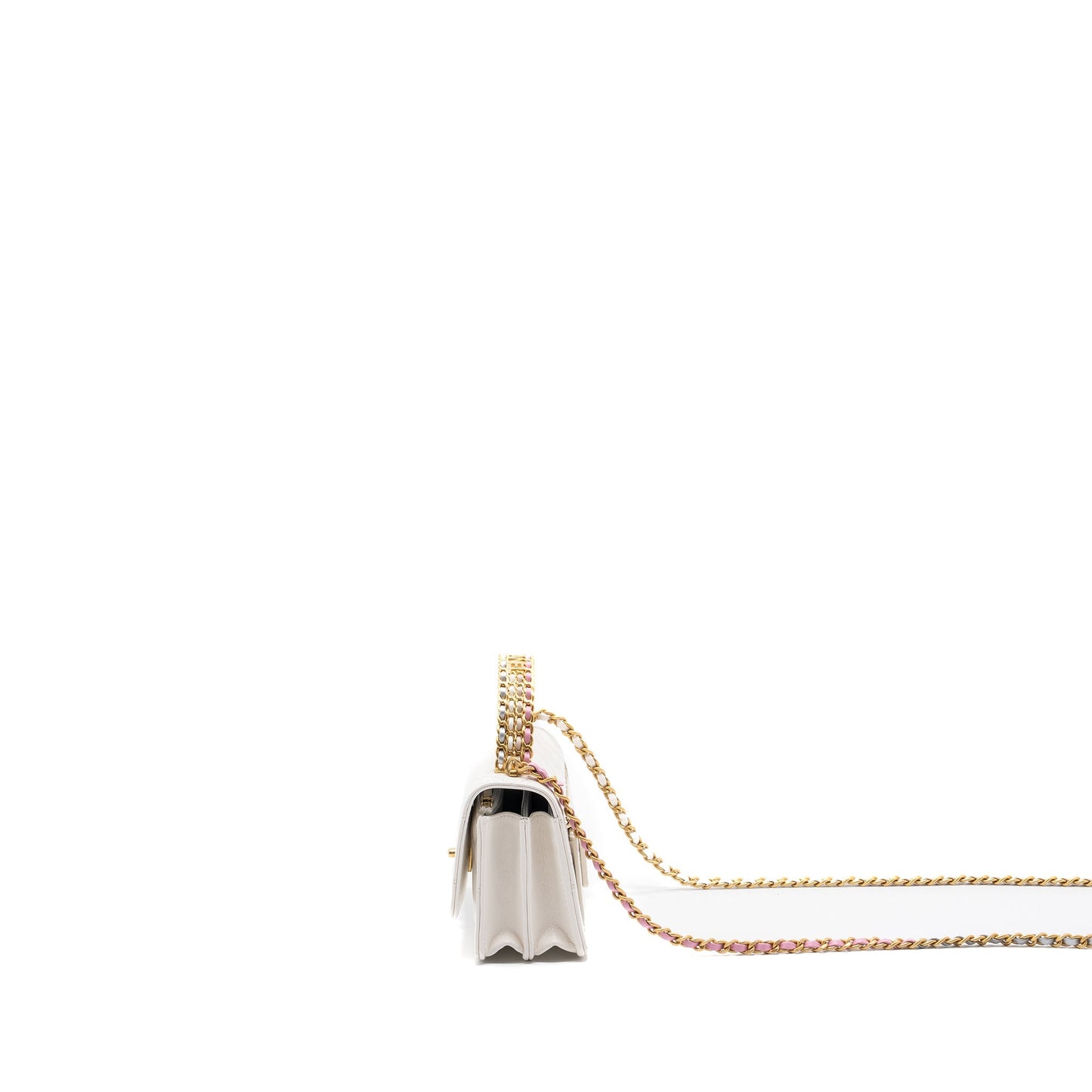 Chanel 23P detailed top handle mini wallet with chain calfskin white / multi color brushed  (microchip)