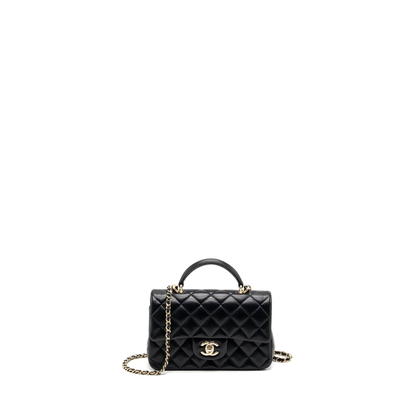 Chanel Top Handle Mini Rectangular Lambskin Black L(Microchip)
