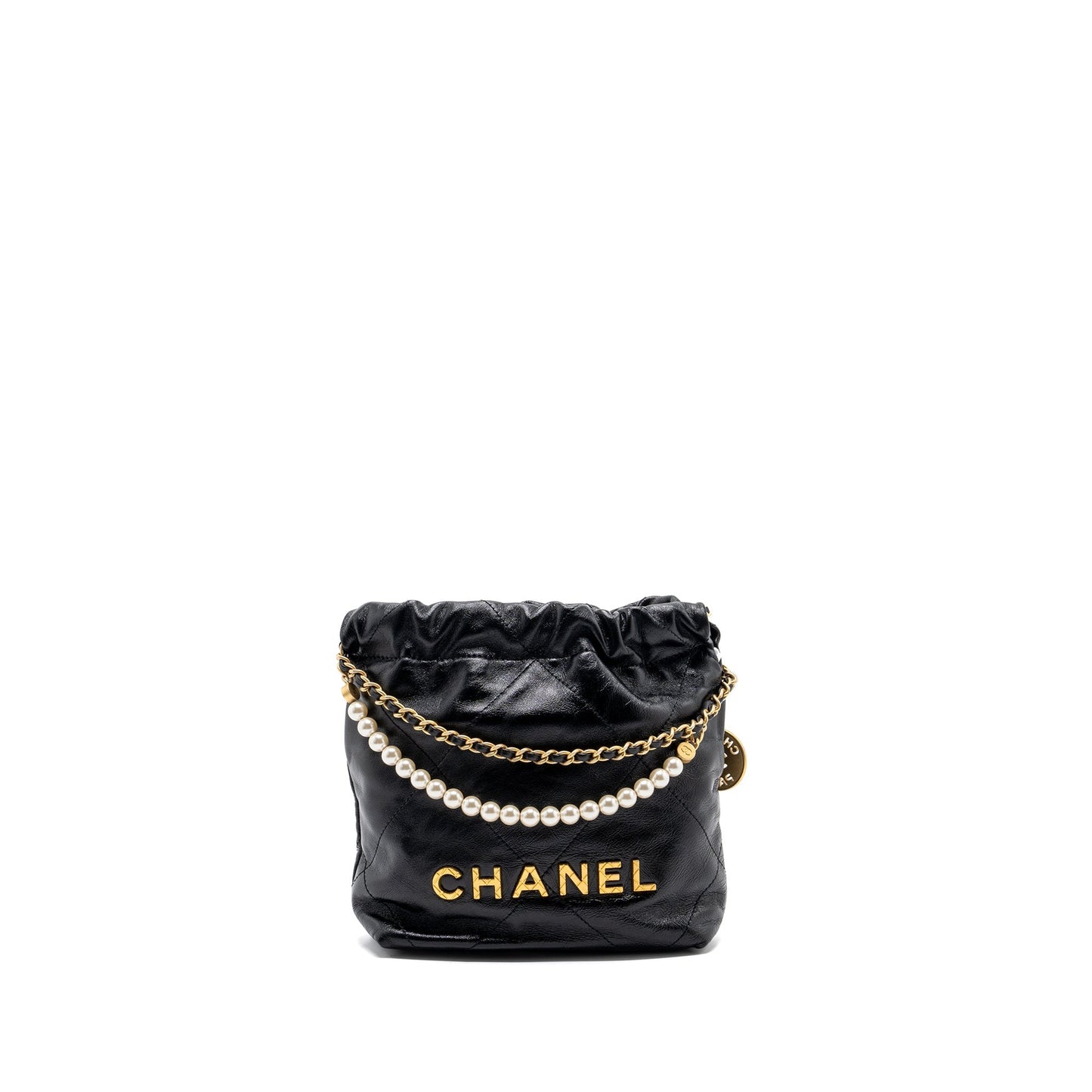 Chanel 23s Mini 22 Bag With Pearl Shiny Calfskin  (Microchip)