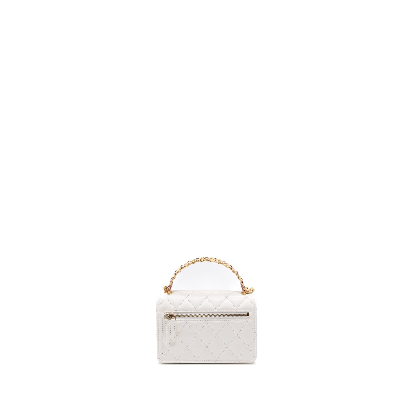 Chanel 23P detailed top handle mini wallet with chain calfskin white / multi color brushed  (microchip)
