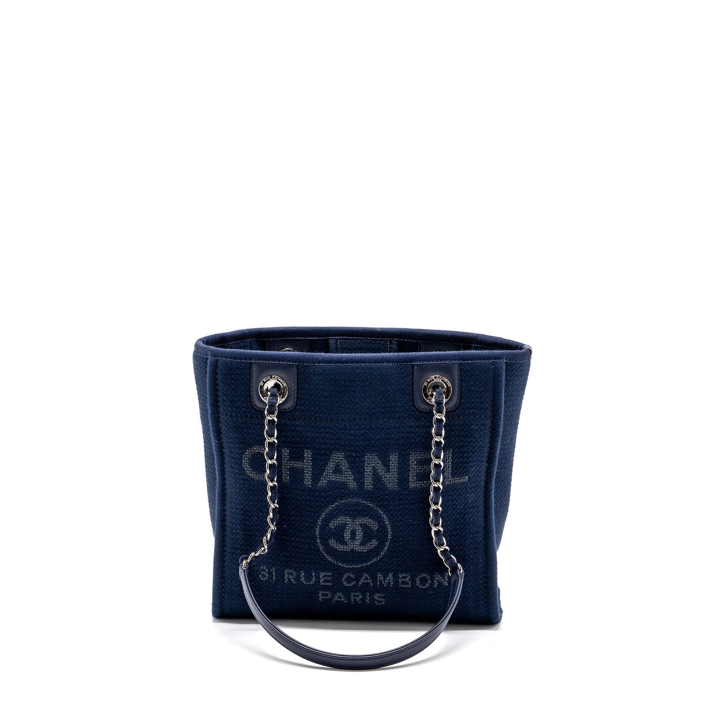 CHANEL SMALL DEAUVILLE TOTE BAG CANVAS NAVY  (Microchip)