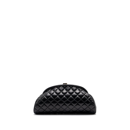 Chanel timeless kiss lock clutch evening bag lambskin Black