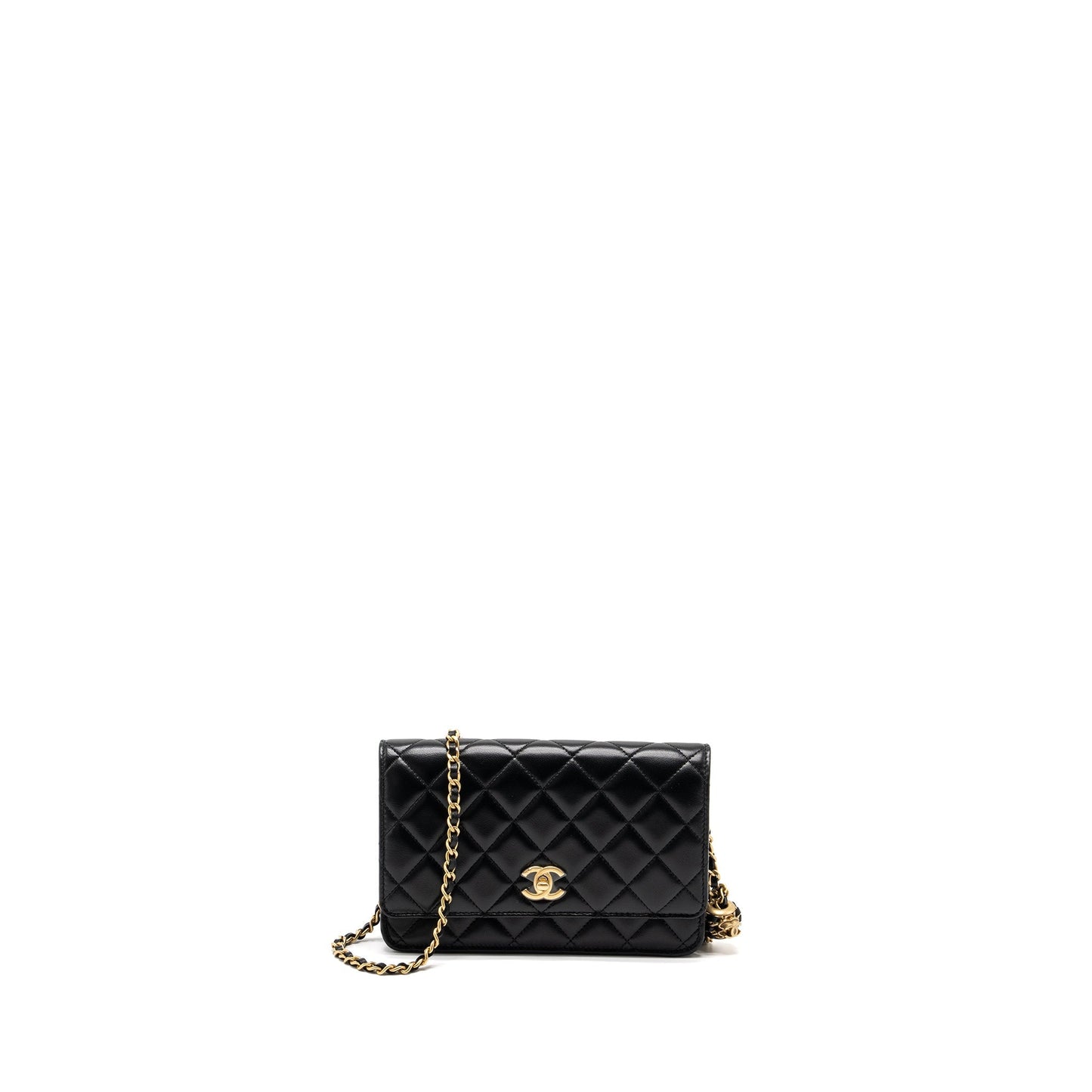 Chanel 22S Pearl Crush Wallet on Chain Lambskin Black Brushed  (Microchip)