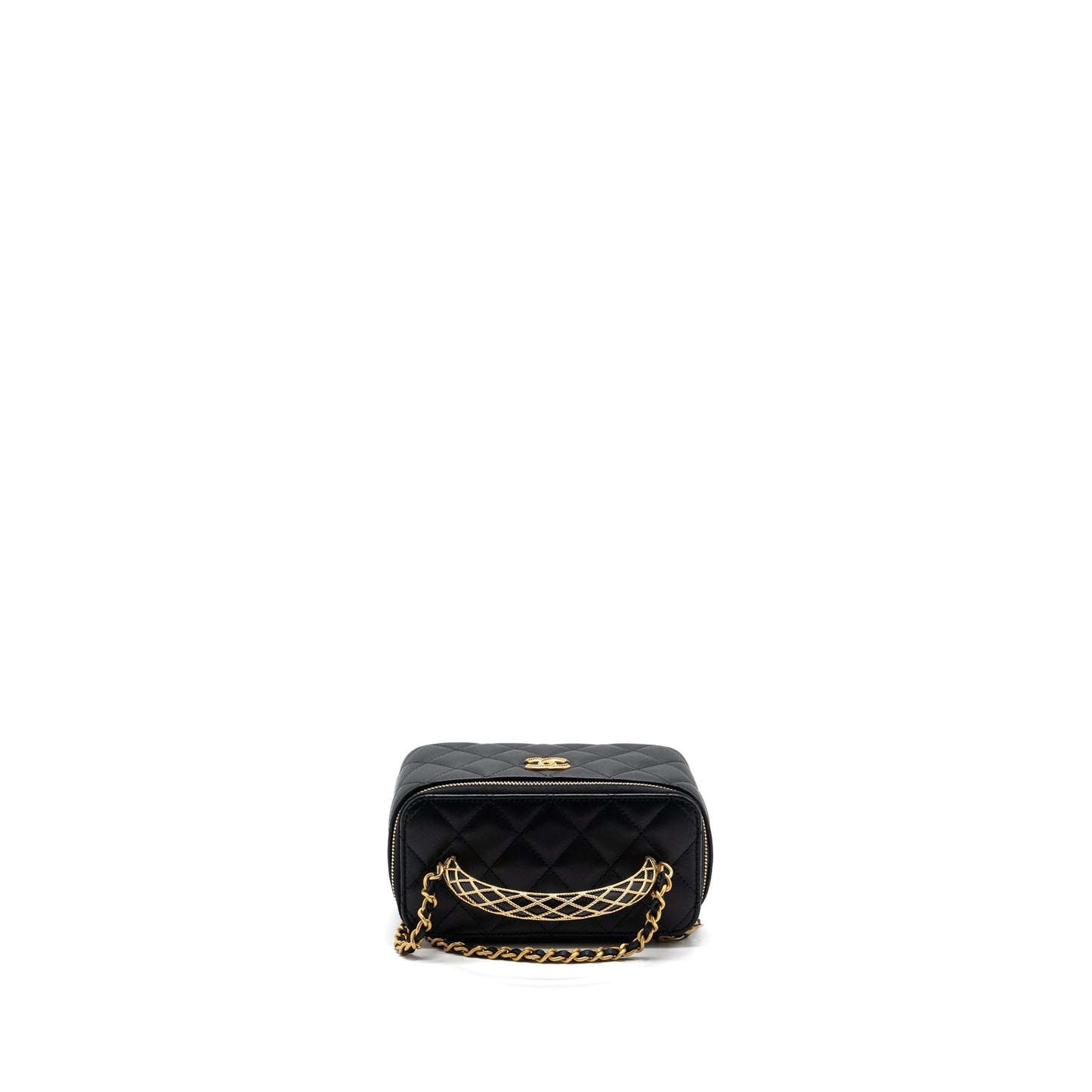 Chanel Detail Top Handle Long Vanity With Chains Lambskin Black (Microchip)