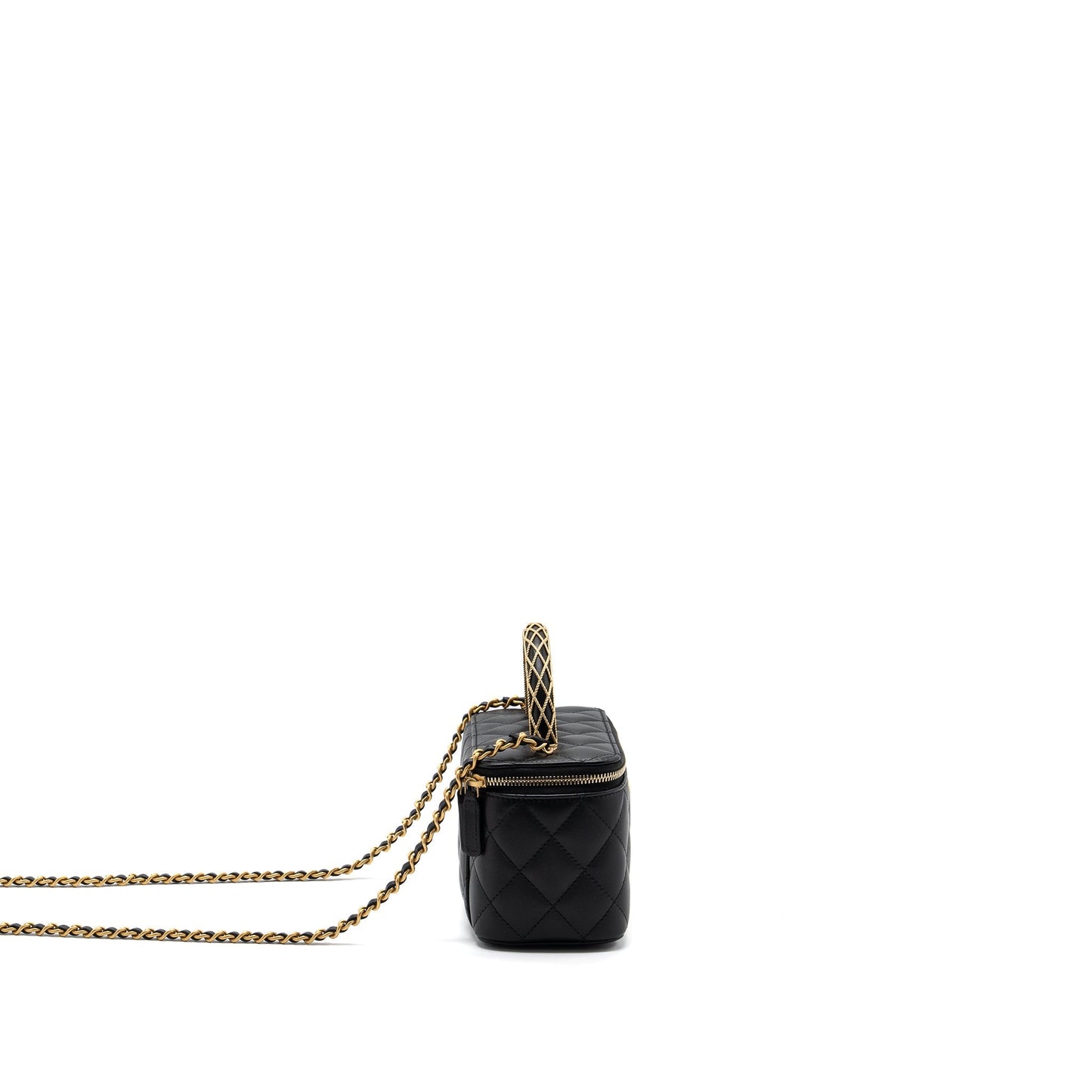 Chanel Detail Top Handle Long Vanity With Chains Lambskin Black (Microchip)