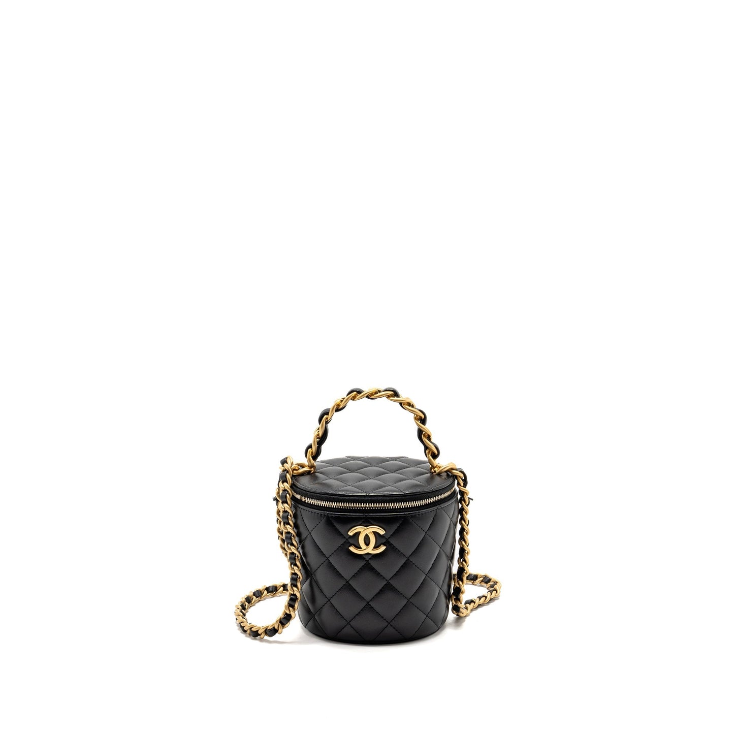 CHANEL Afternoon Tea Top Handle Vanity Case With Chain Lambskin Black  (Microchip)