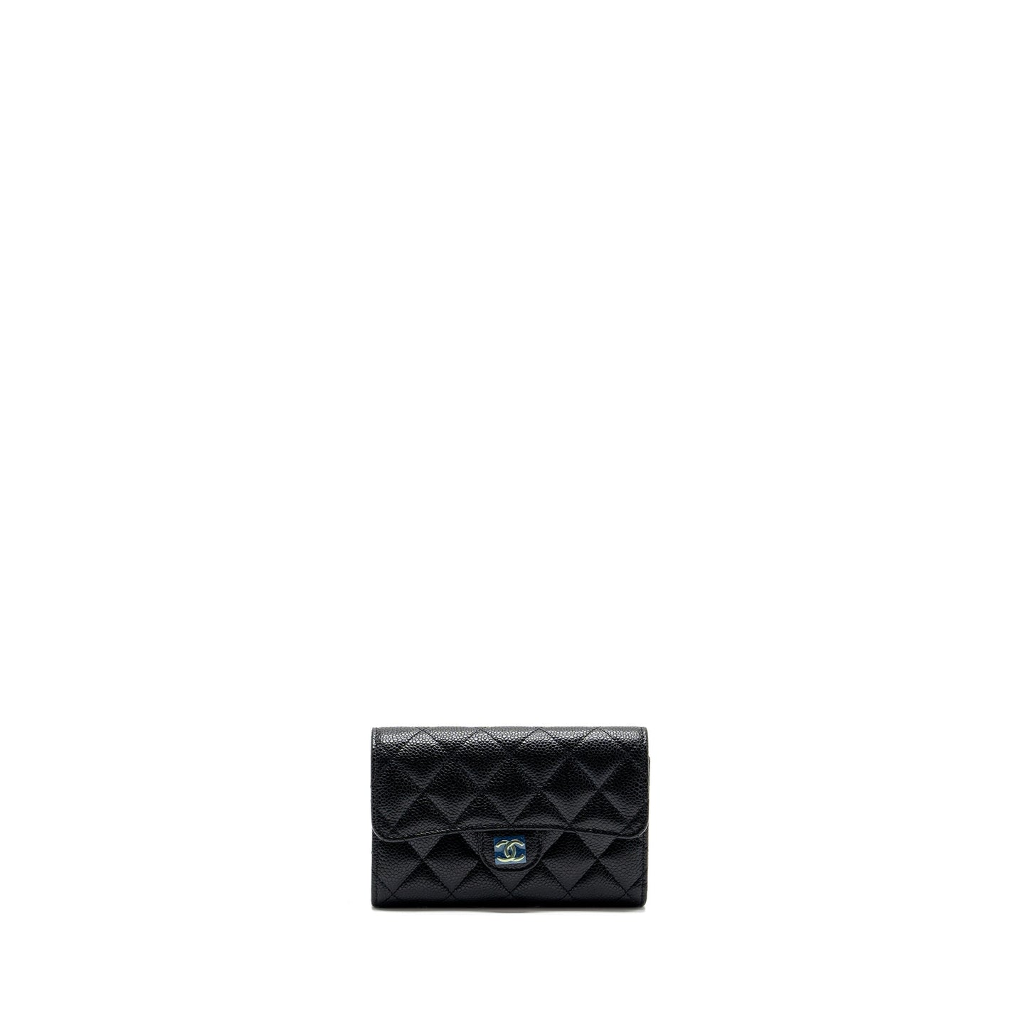 Chanel quilted medium flap compact wallet caviar black  (microchip)