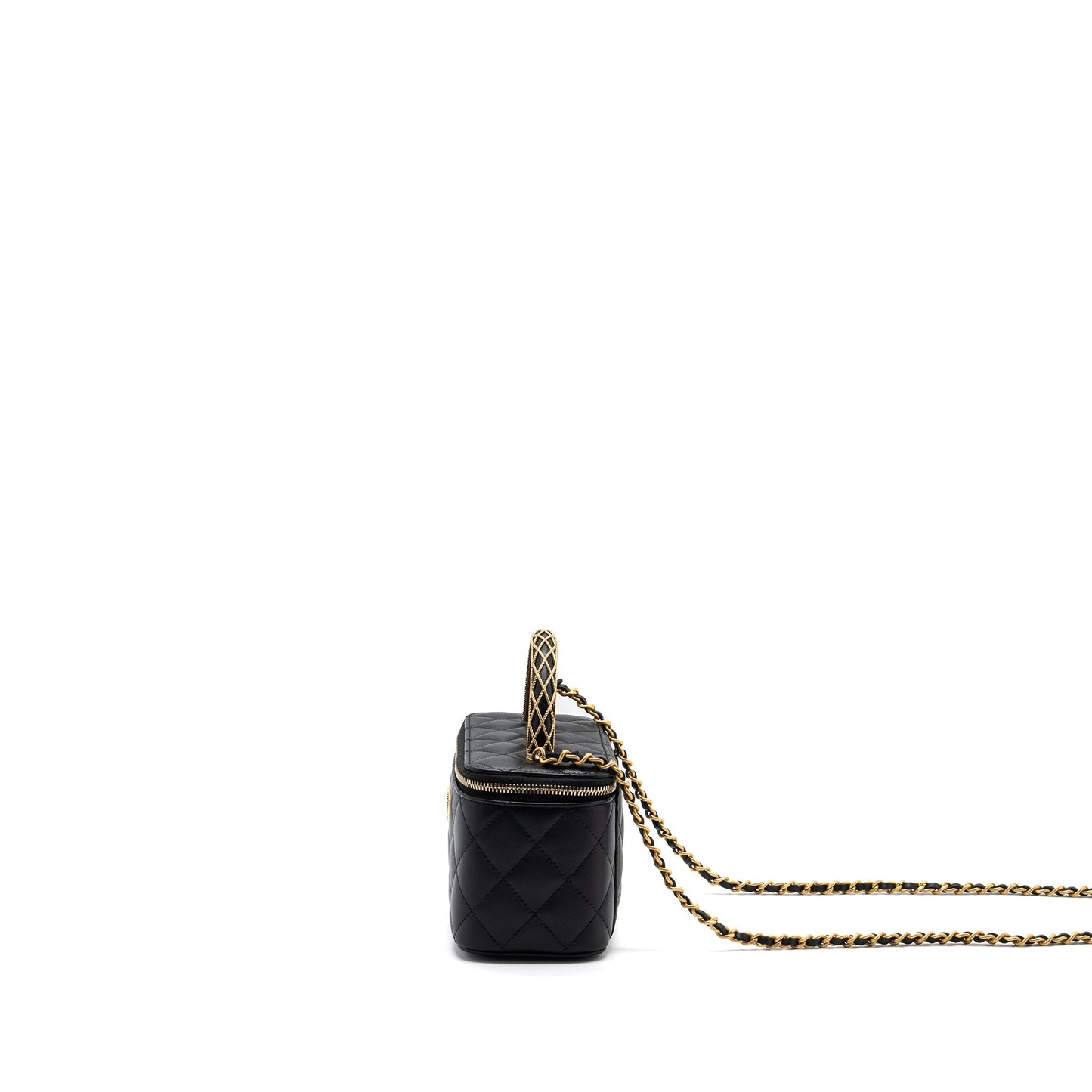 Chanel Detail Top Handle Long Vanity With Chains Lambskin Black (Microchip)