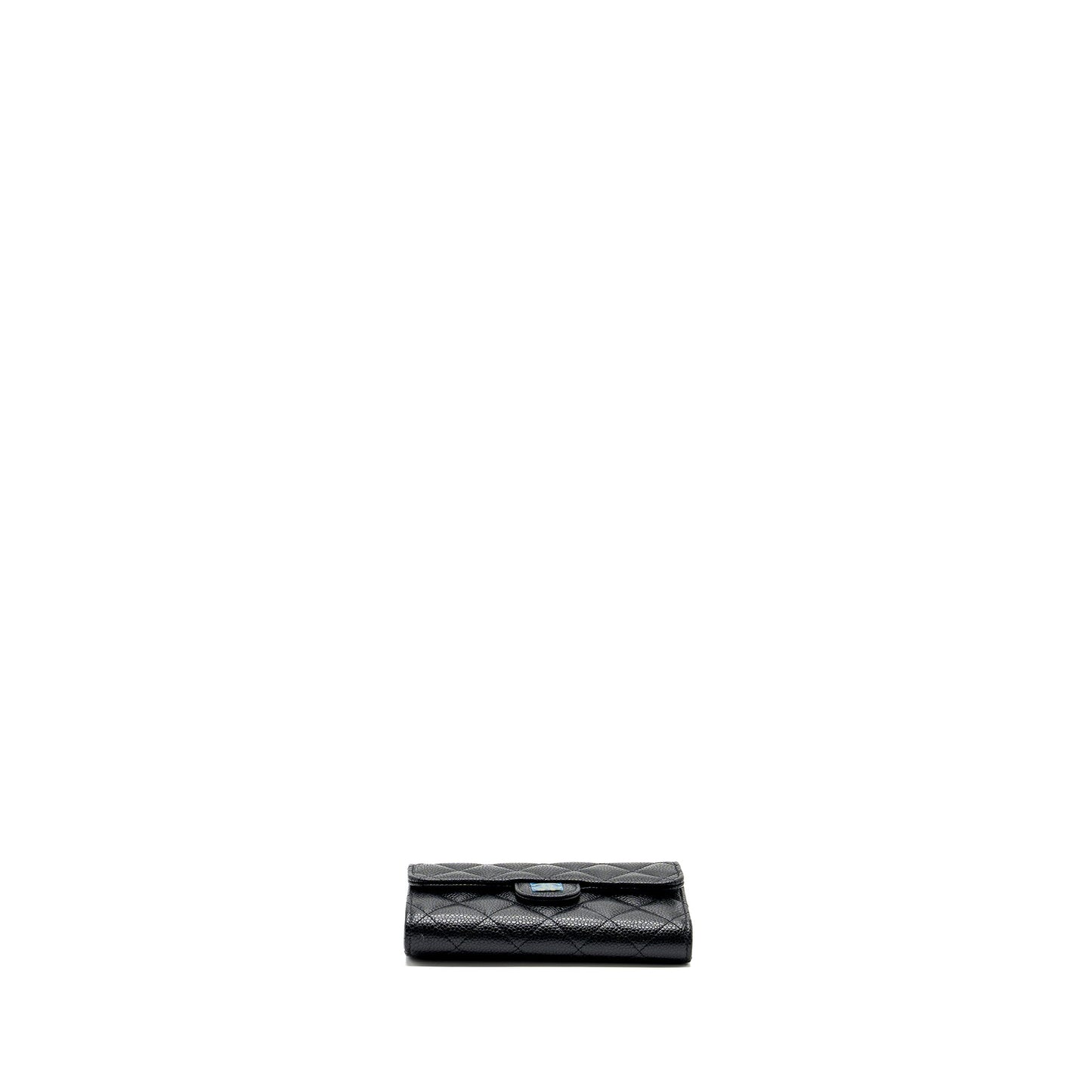 Chanel quilted medium flap compact wallet caviar black  (microchip)