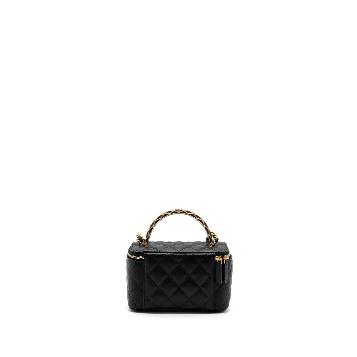 Chanel Detail Top Handle Long Vanity With Chains Lambskin Black (Microchip)