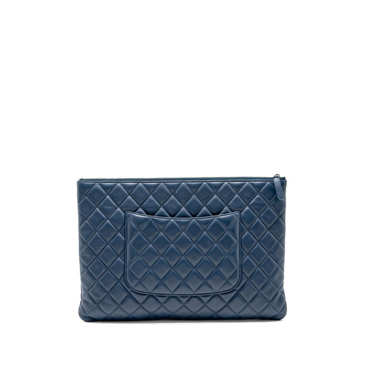 Chanel Classic Quilted Large Clutch Bag Lambskin Navy