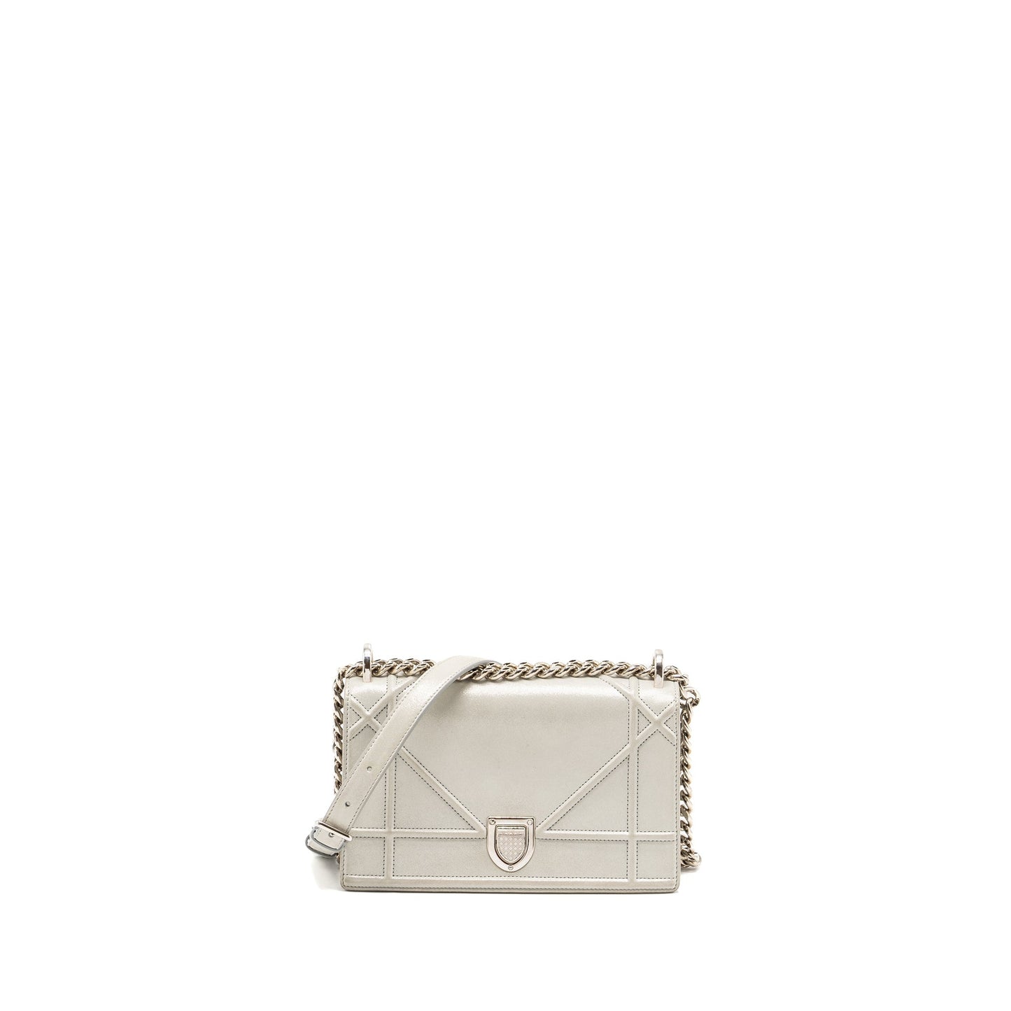Dior small diorama leather iridescent Pearl grey