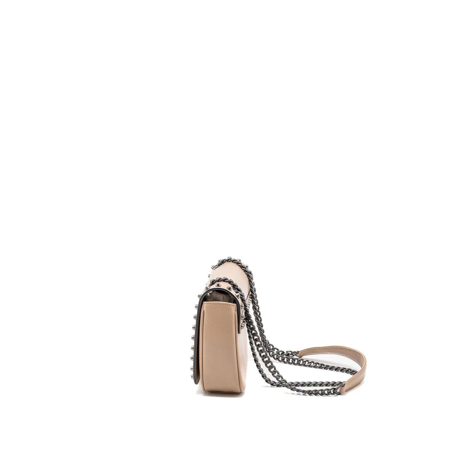 Prada Pattina Glace Studded Purse Calfskin Beige /Black Hardware