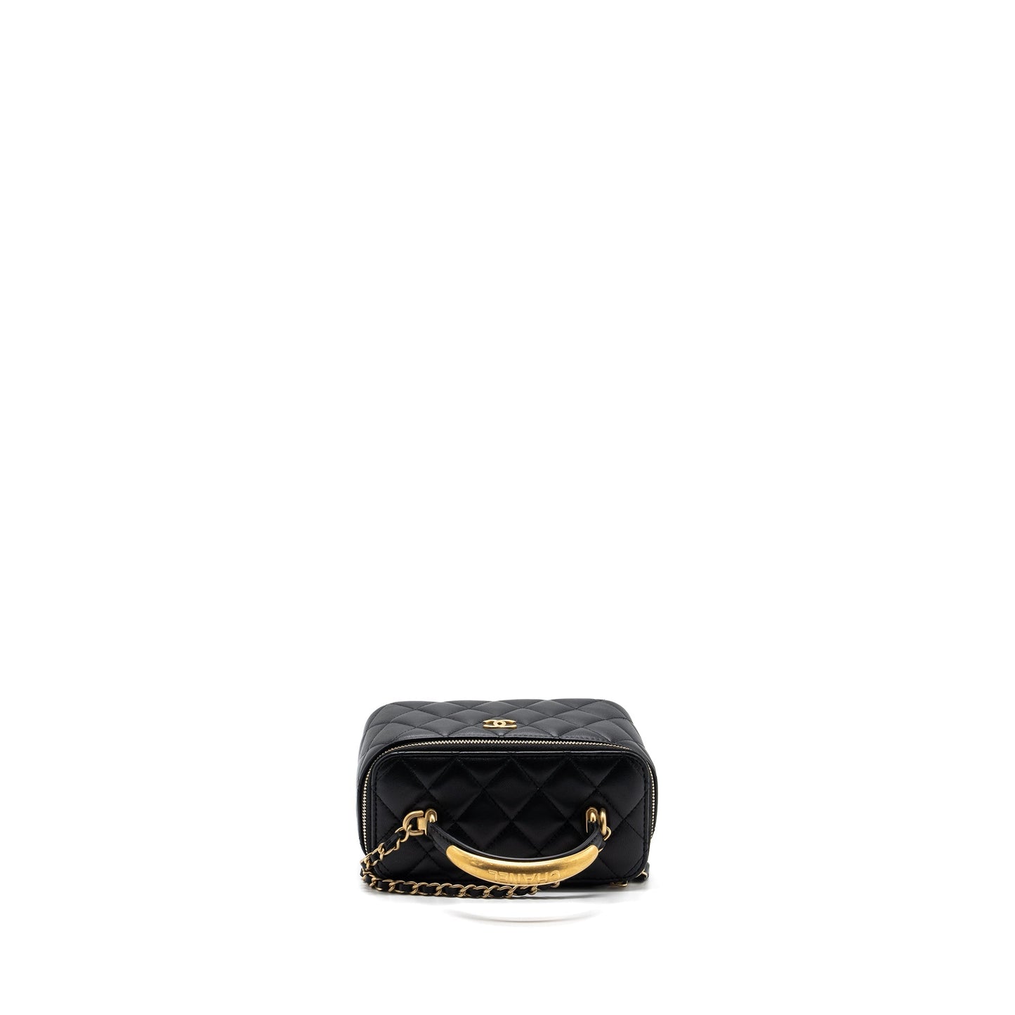 Chanel Top Handle Long Vanity With Chain Lambskin Black (Microchip)