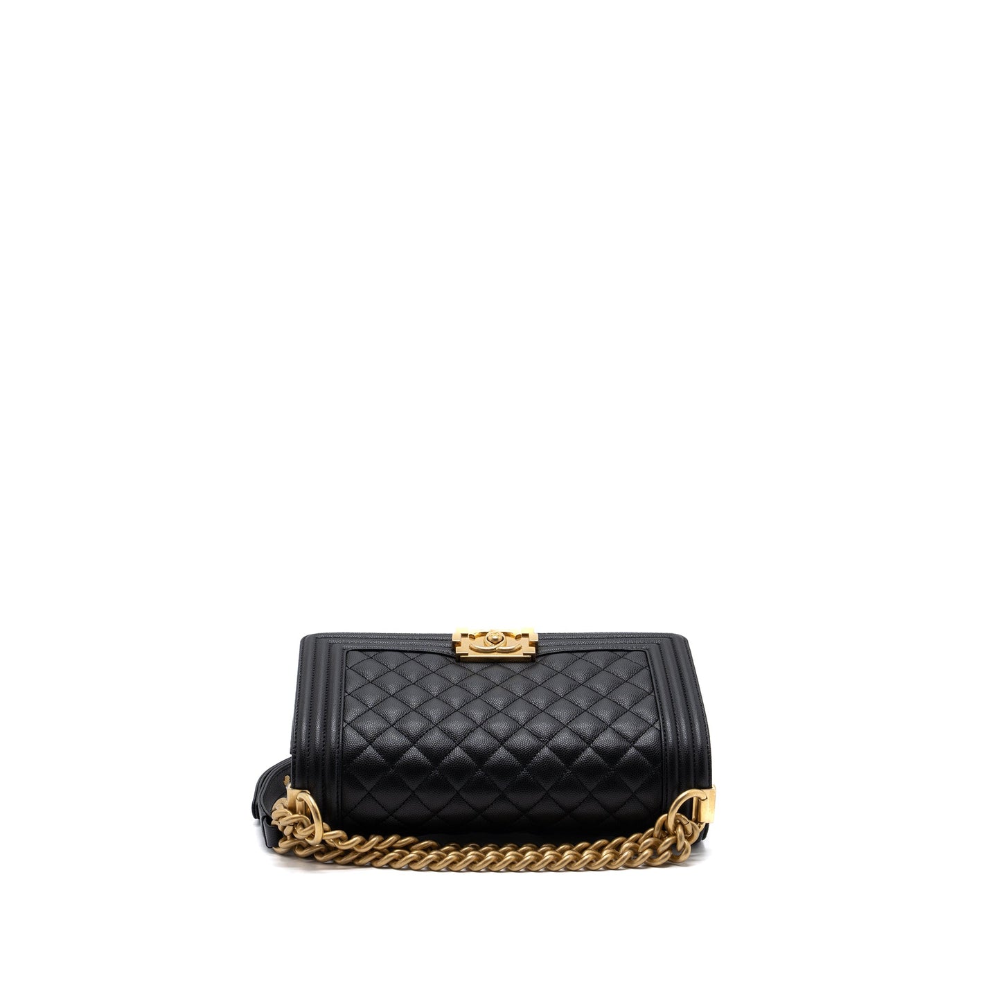Chanel Medium Classic Boy Bag Caviar Black Brushed  (microchip)