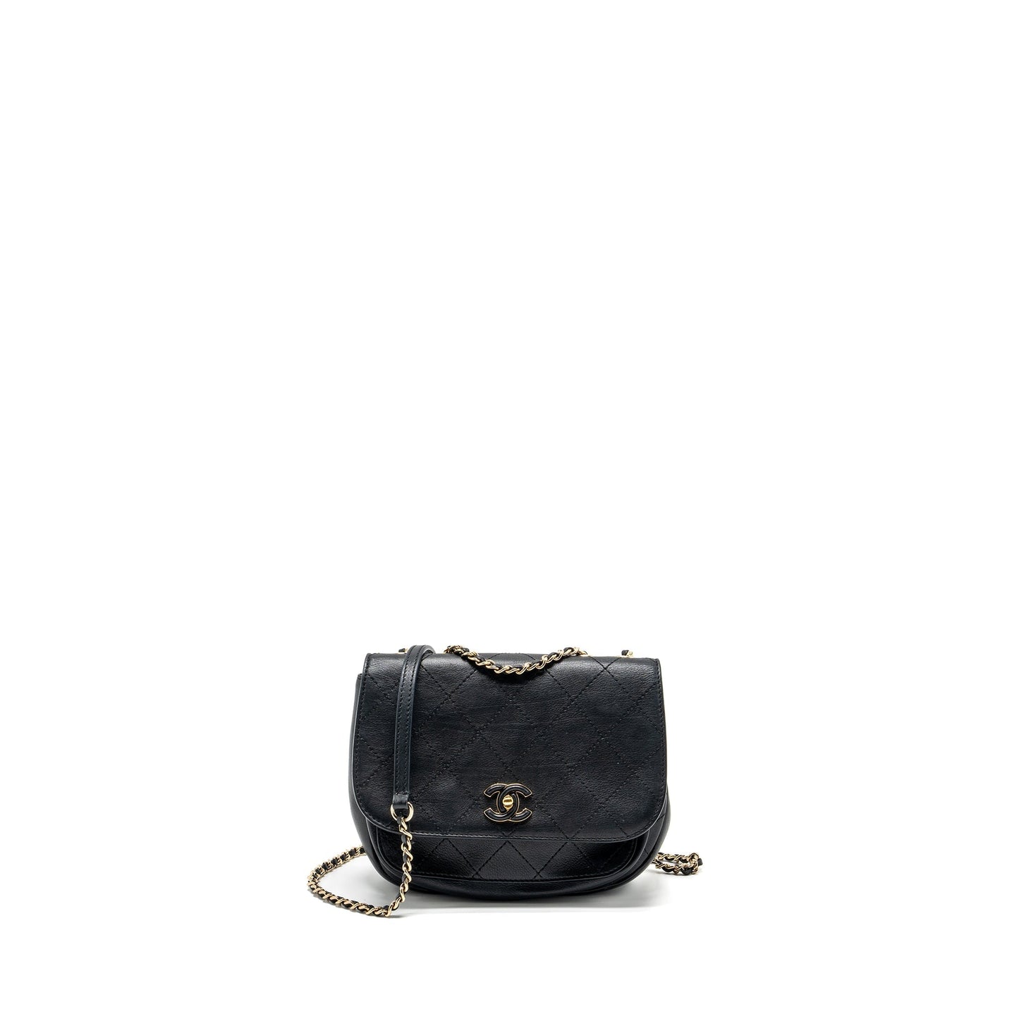 Chanel half moon quilted flap bag Grained Calfskin black