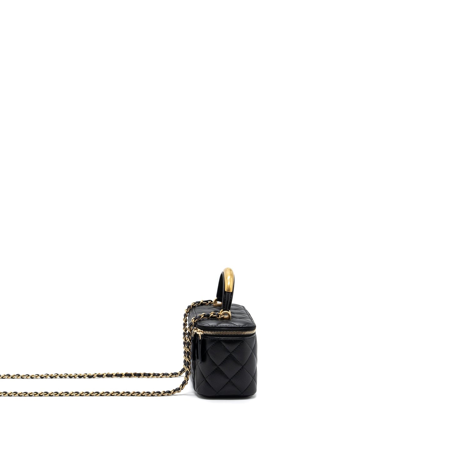 Chanel Top Handle Long Vanity With Chain Lambskin Black (Microchip)
