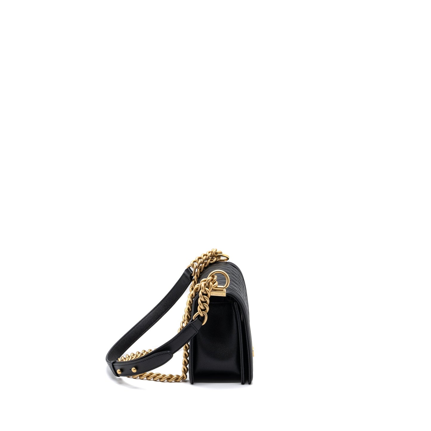 Chanel Medium Classic Boy Bag Caviar Black Brushed  (microchip)