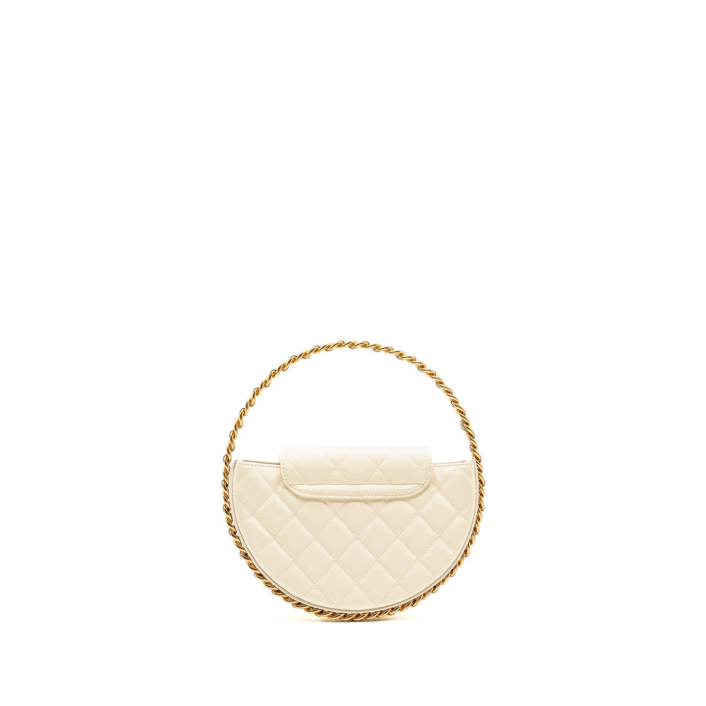 Chanel round clutch patent leather white  (microchip)