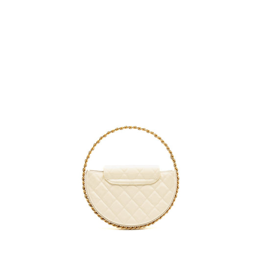 Chanel round clutch patent leather white  (microchip)