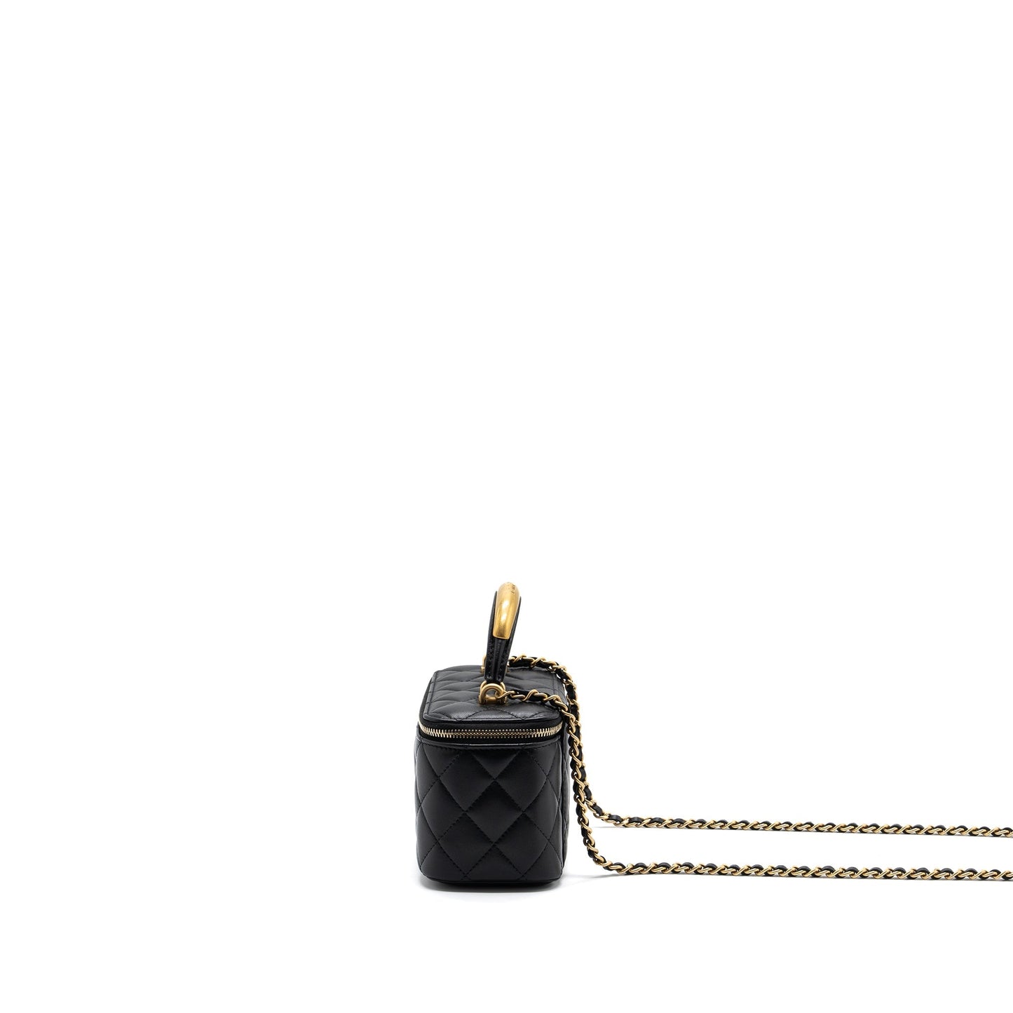 Chanel Top Handle Long Vanity With Chain Lambskin Black (Microchip)