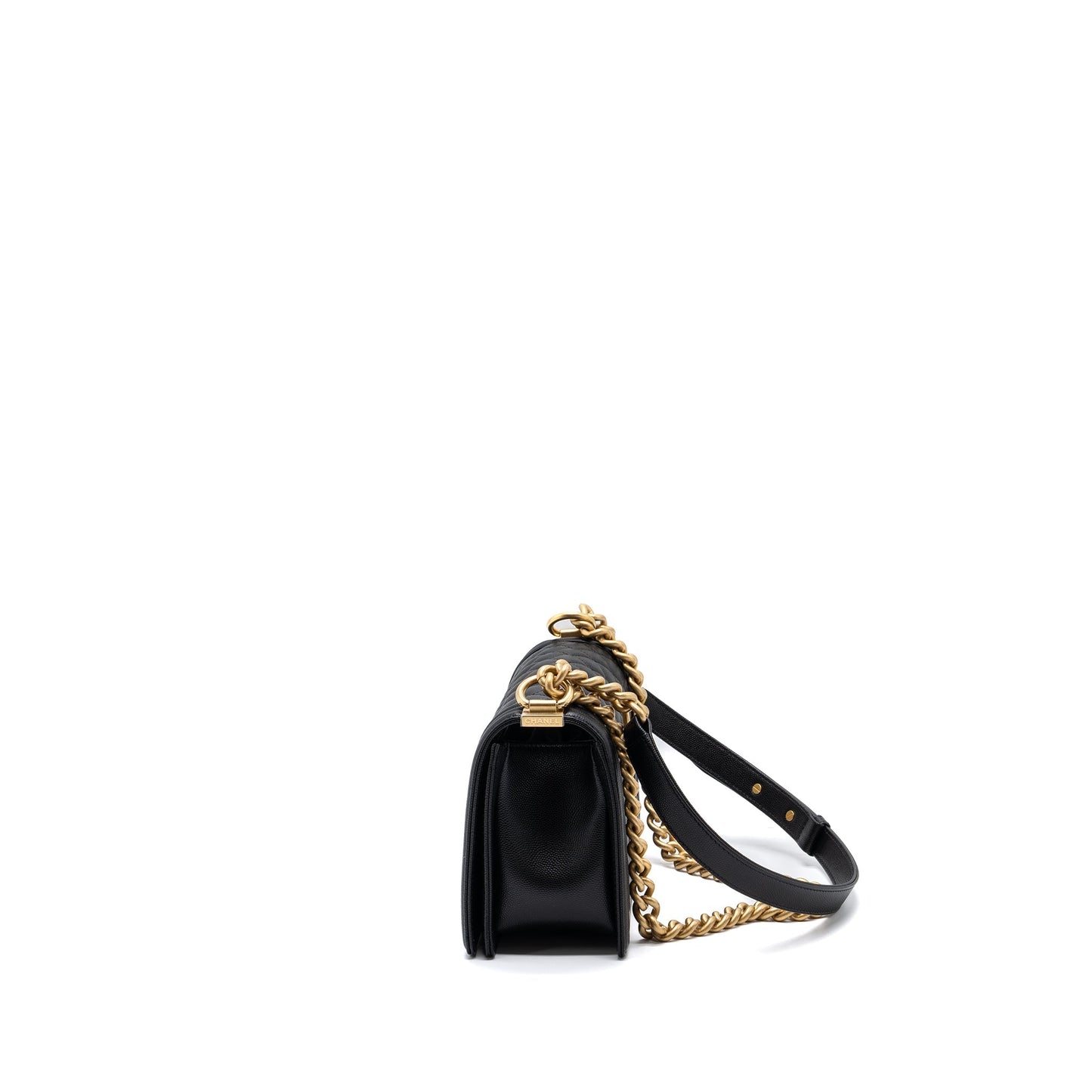 Chanel Medium Classic Boy Bag Caviar Black Brushed  (microchip)