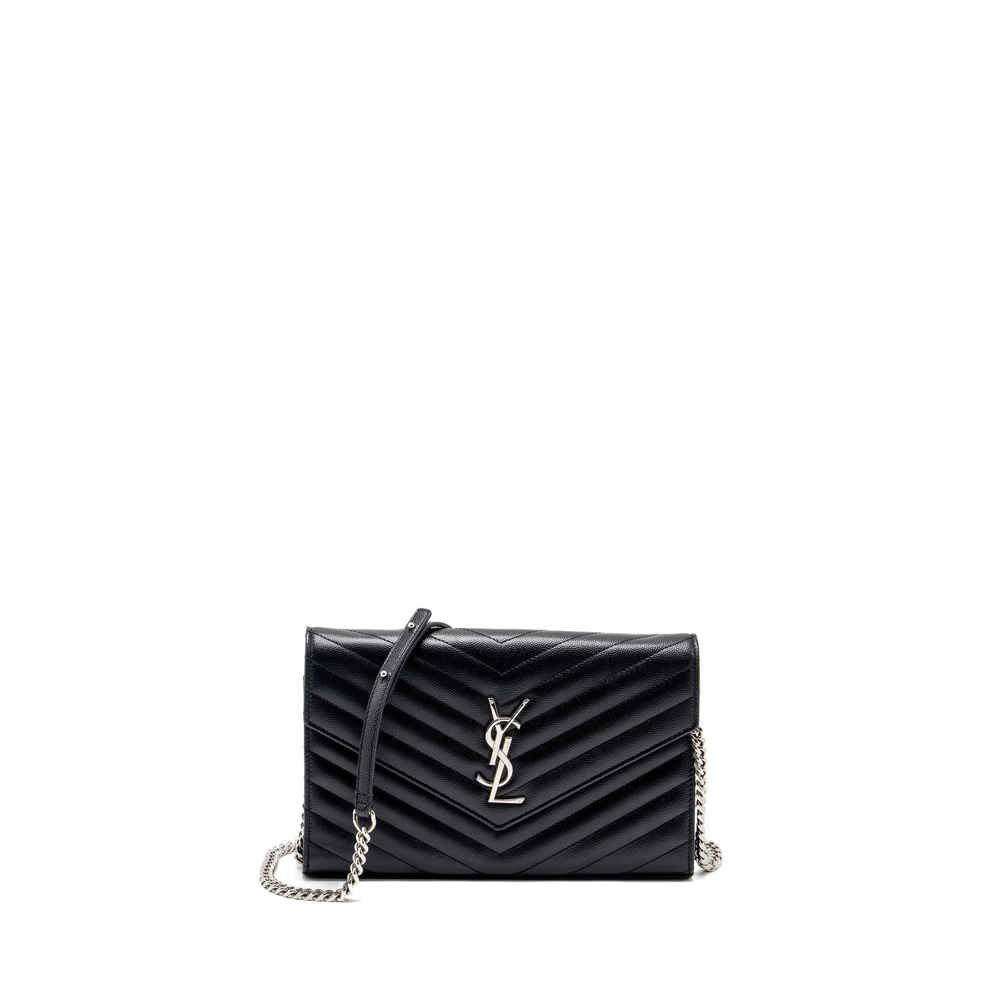 SAINT LAURENT ENVELOP CHAIN Purse GRAINED CALFSKIN BLACK