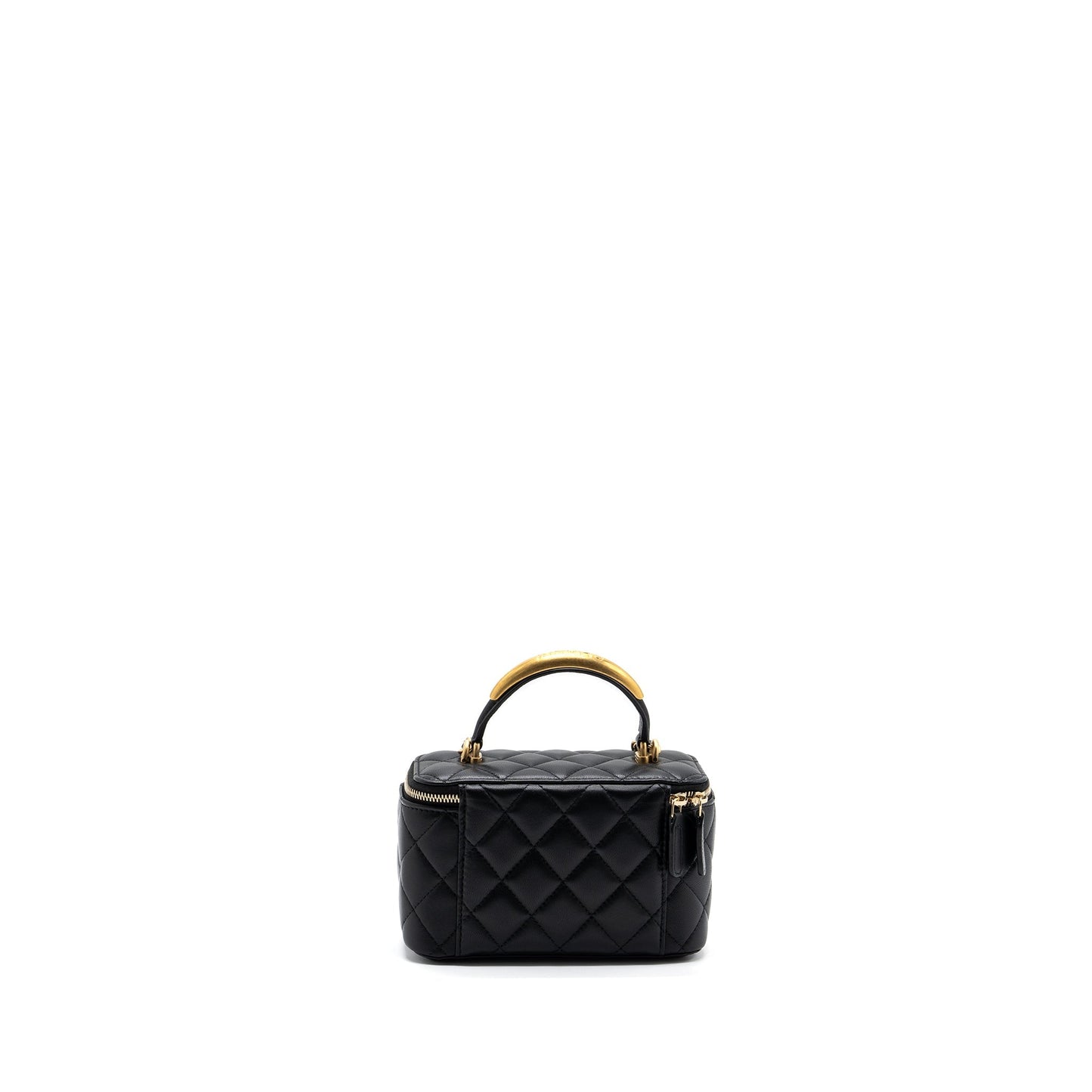 Chanel Top Handle Long Vanity With Chain Lambskin Black (Microchip)