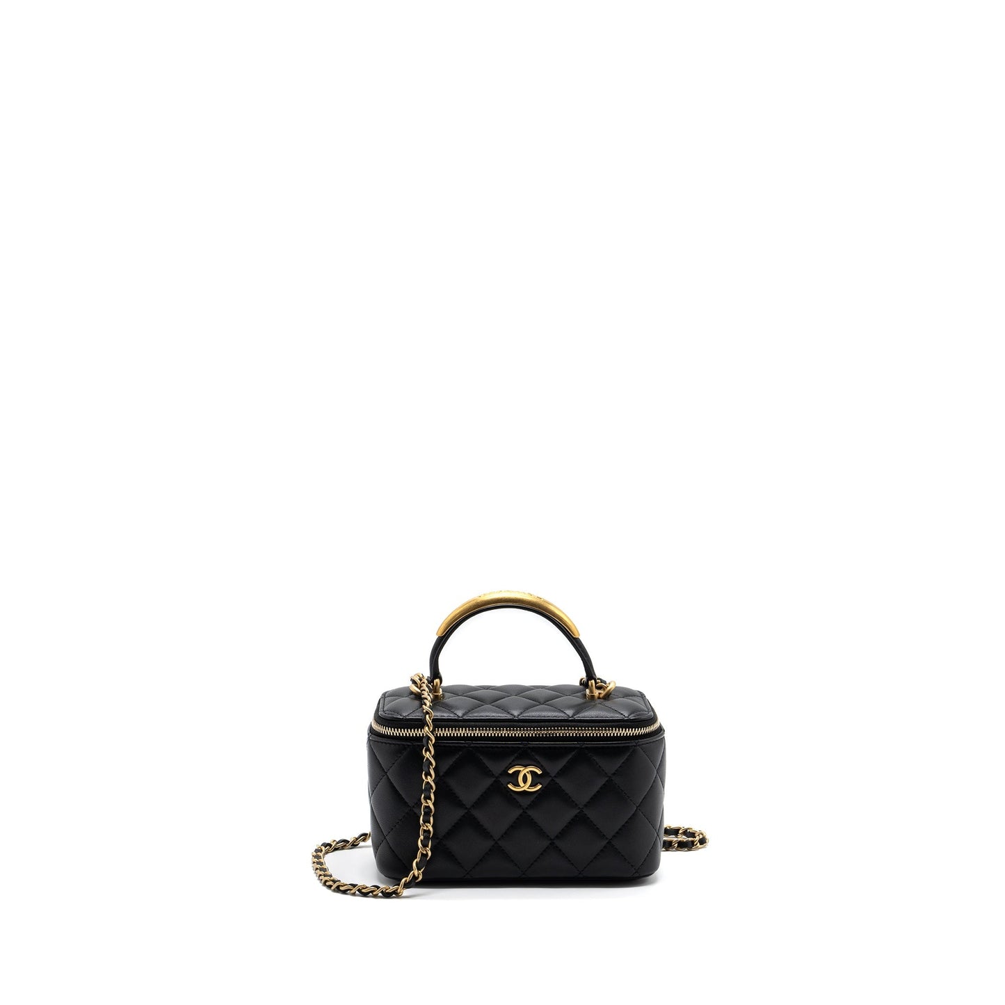 Chanel Top Handle Long Vanity With Chain Lambskin Black (Microchip)
