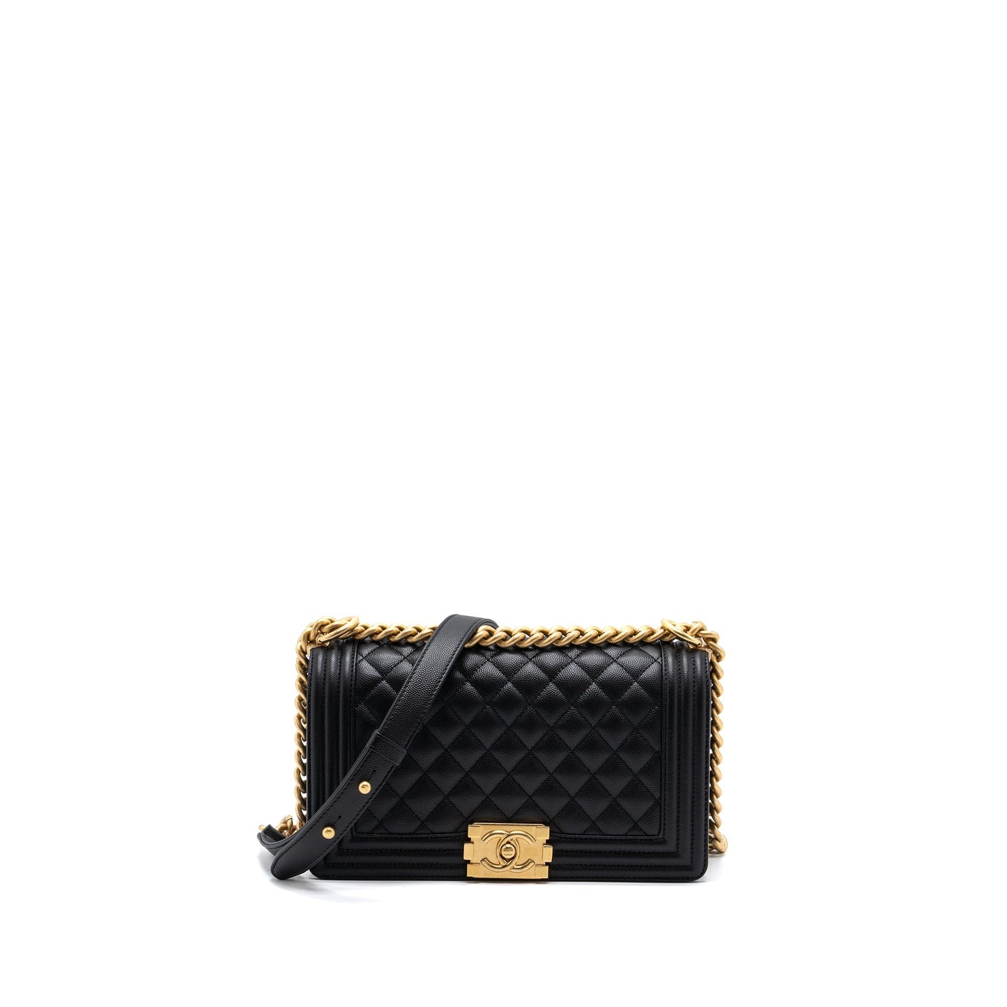 Chanel Medium Classic Boy Bag Caviar Black Brushed  (microchip)