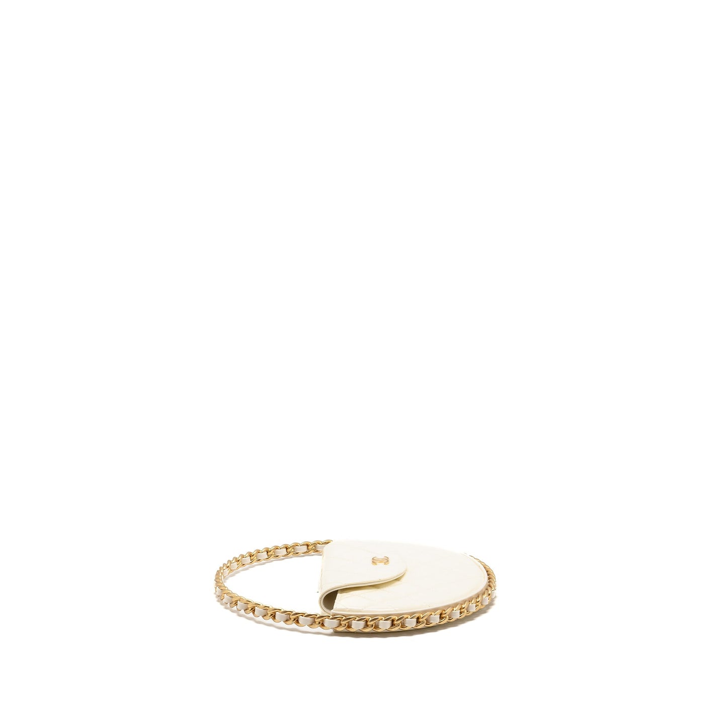 Chanel round clutch patent leather white  (microchip)
