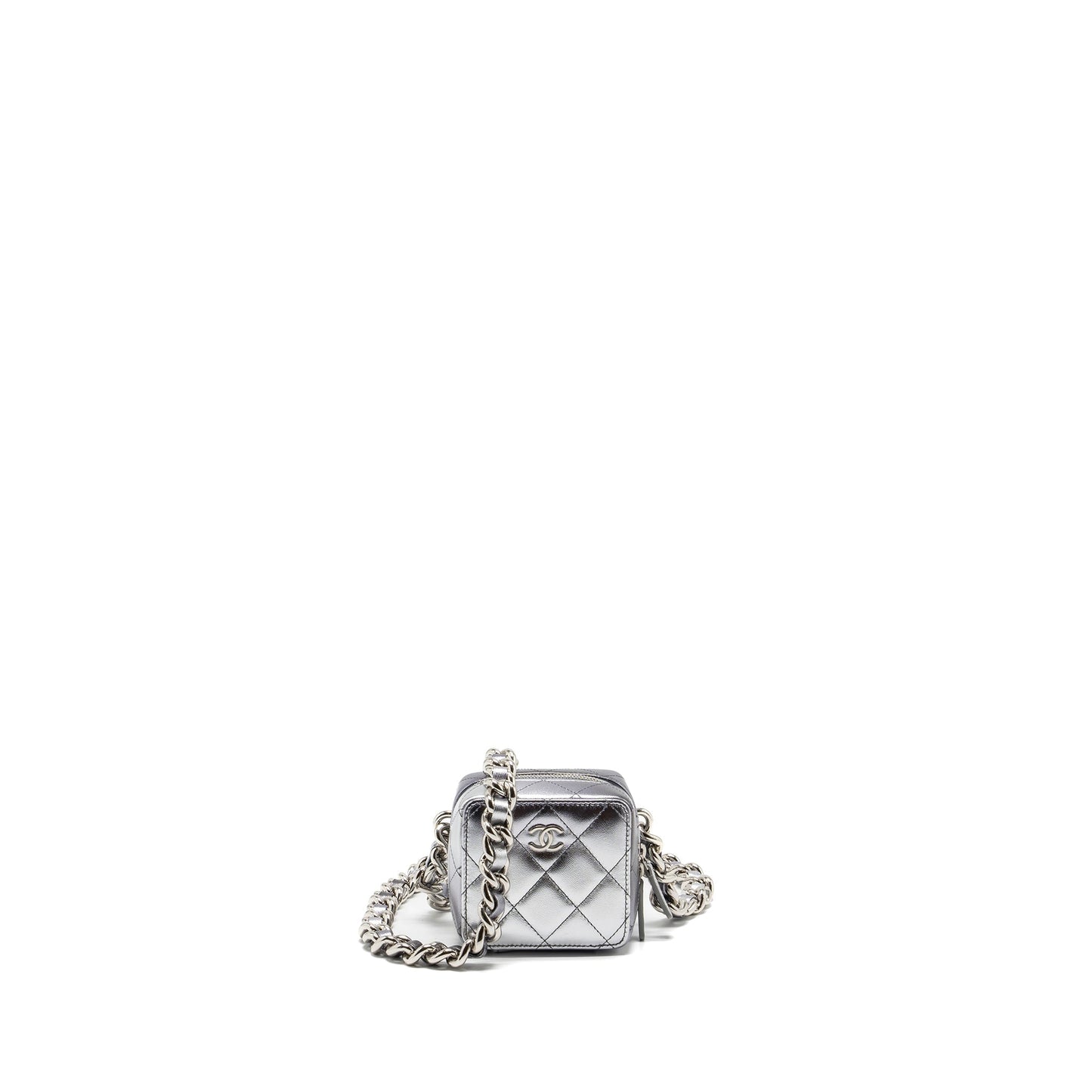 Chanel 22c coco punk purse with giant chain lambskin metallic silver/black