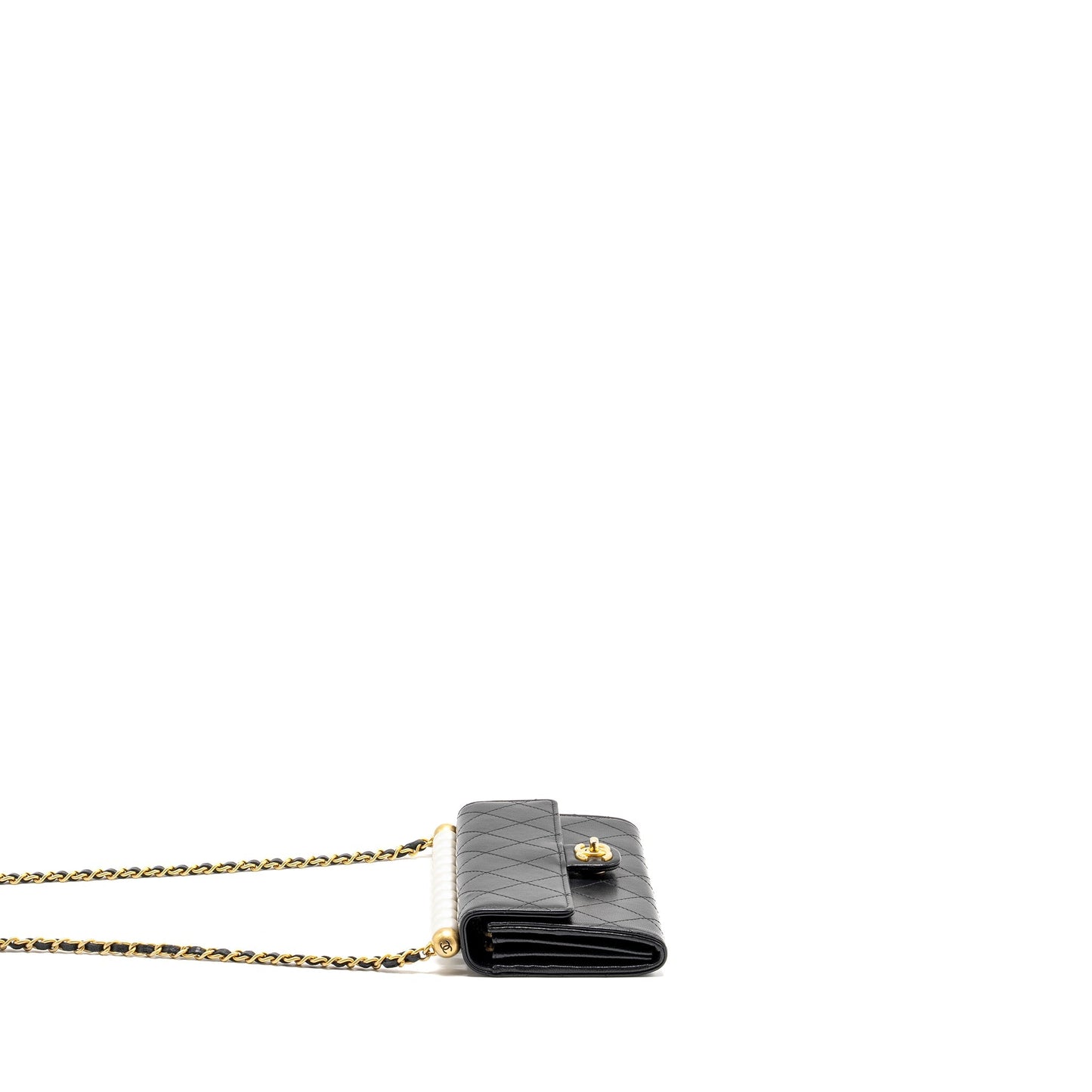 Chanel Quilted Pearl Long Wallet on Chain Goatskin Black