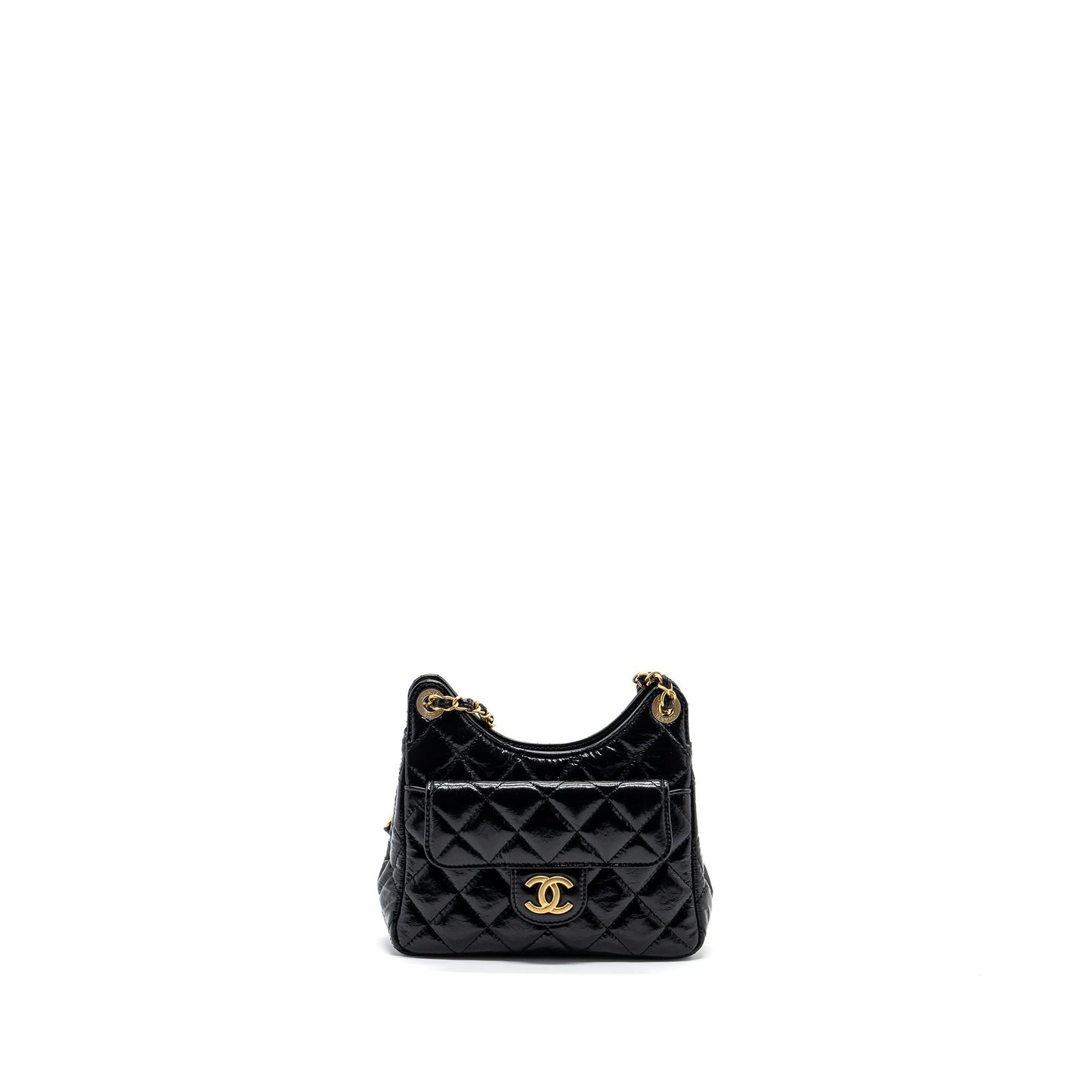 Chanel 23C Small HOBO Bag Shiny Calfskin Black  (Microchip)