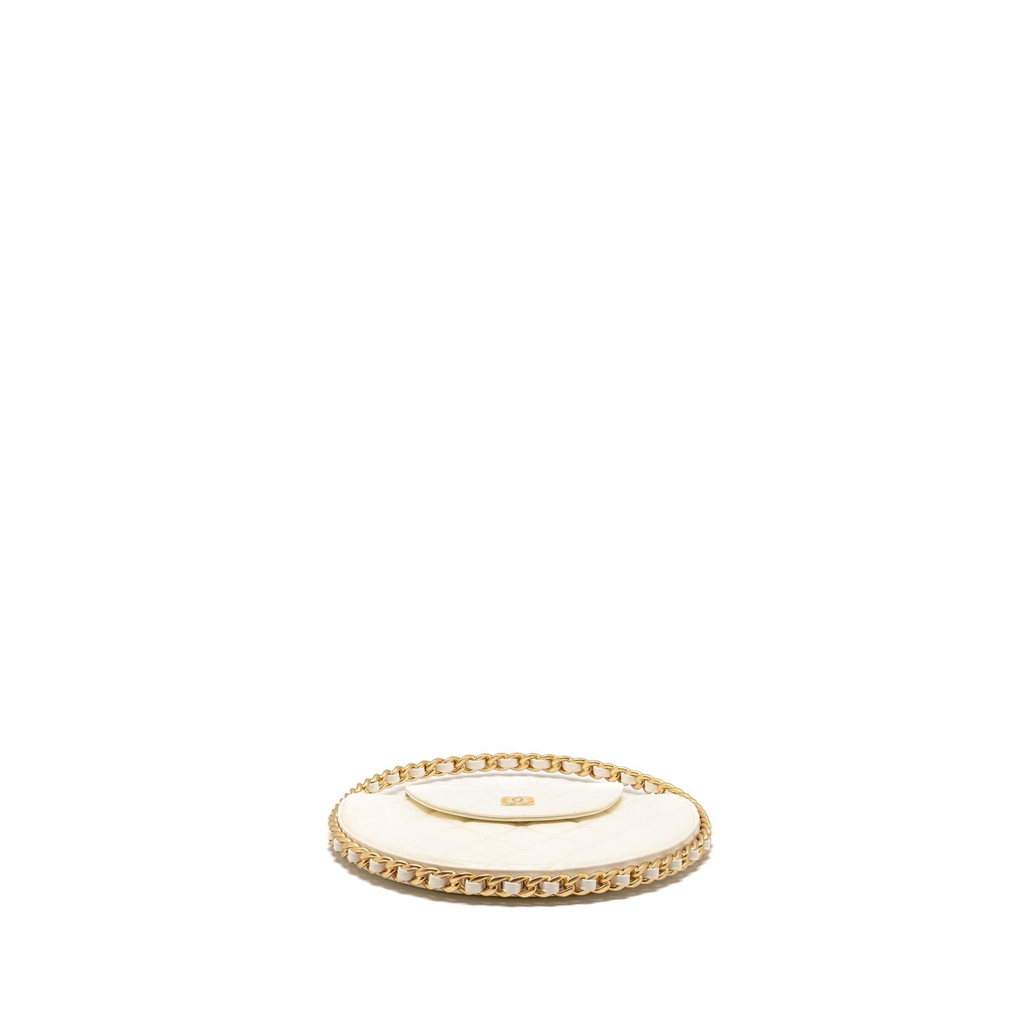 Chanel round clutch patent leather white  (microchip)