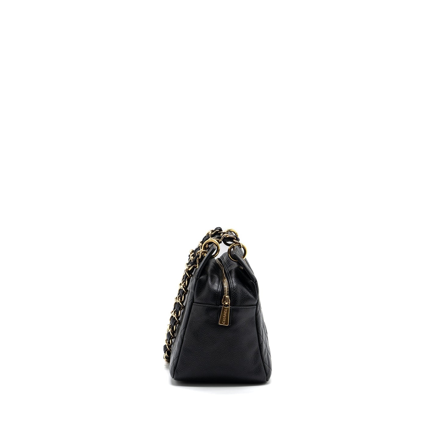 Chanel CC logo small shopping tote bag caviar black