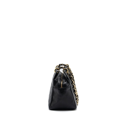 Chanel CC logo small shopping tote bag caviar black