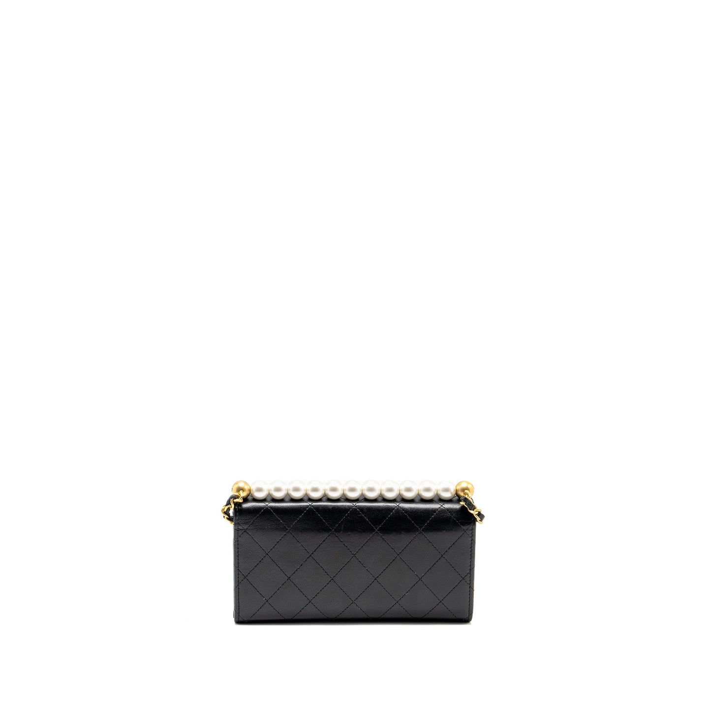 Chanel Quilted Pearl Long Wallet on Chain Goatskin Black