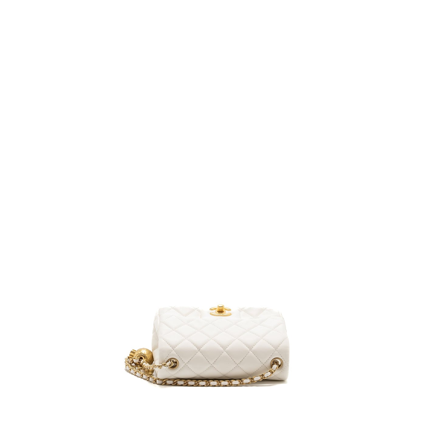 Chanel Pearl crush mini square flap bag lambskin white  (microchip)