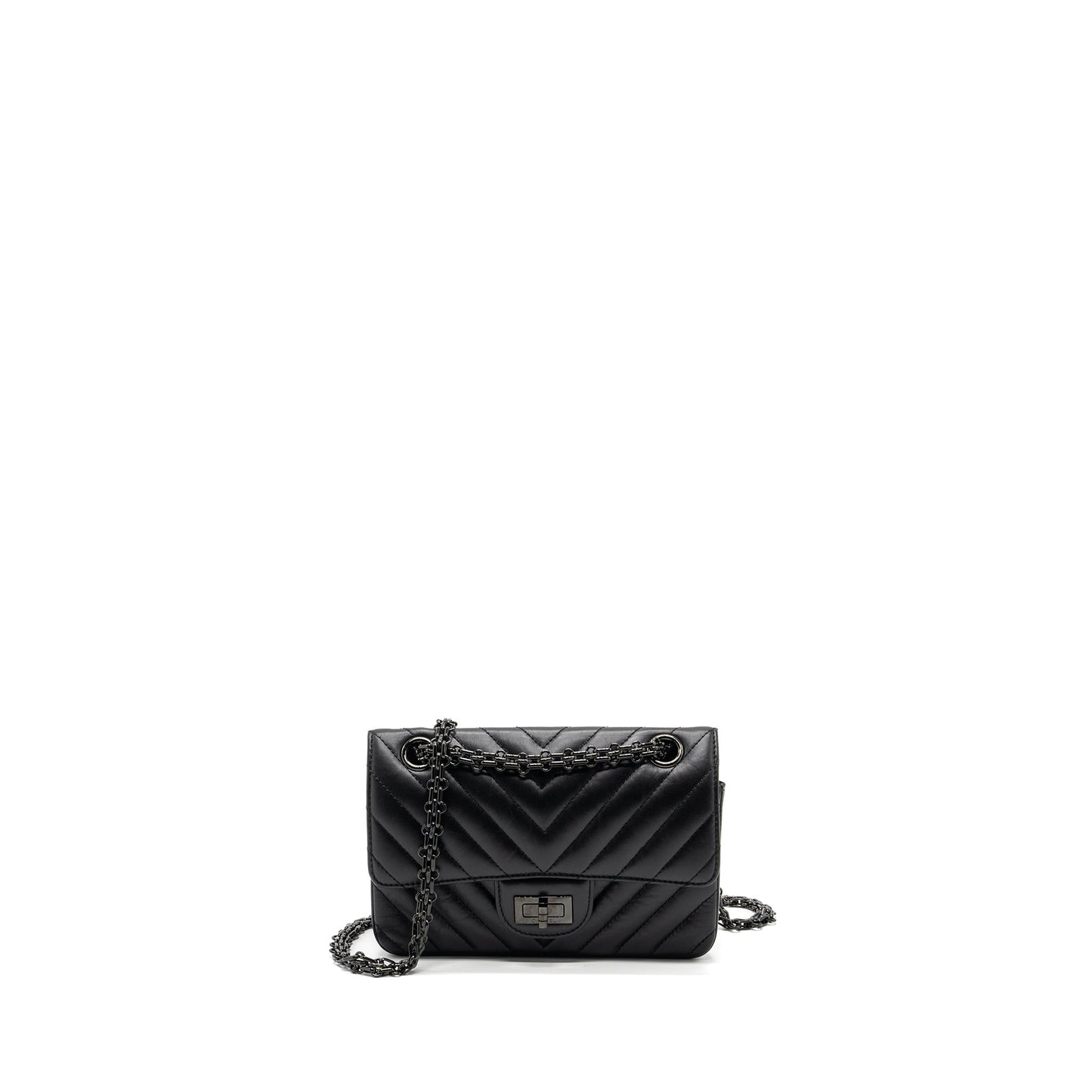 Chanel Mini 2.55 Reissue Flap Bag Chevron Calfskin So Black (Microchip)