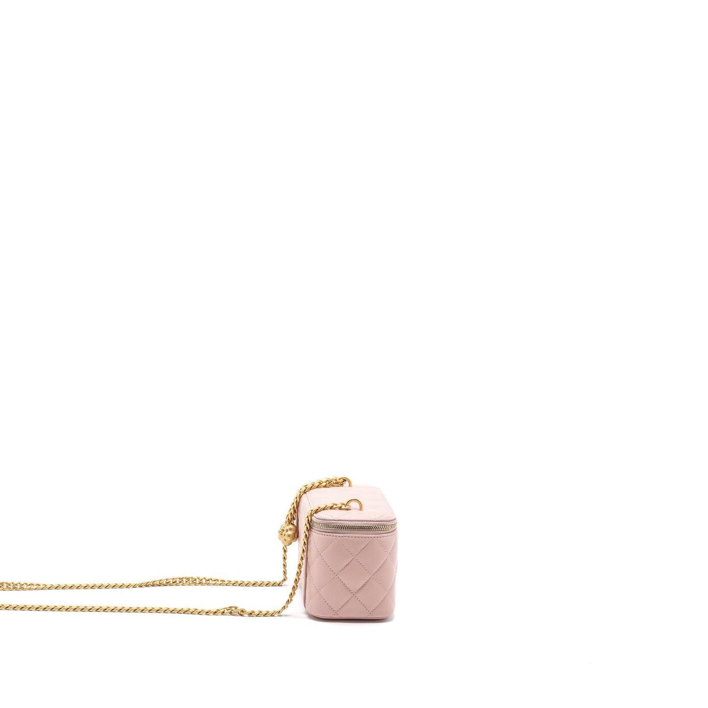 Chanel Long Vanity Case Camellia Chain Lambskin  Light Pink  (Microchip)