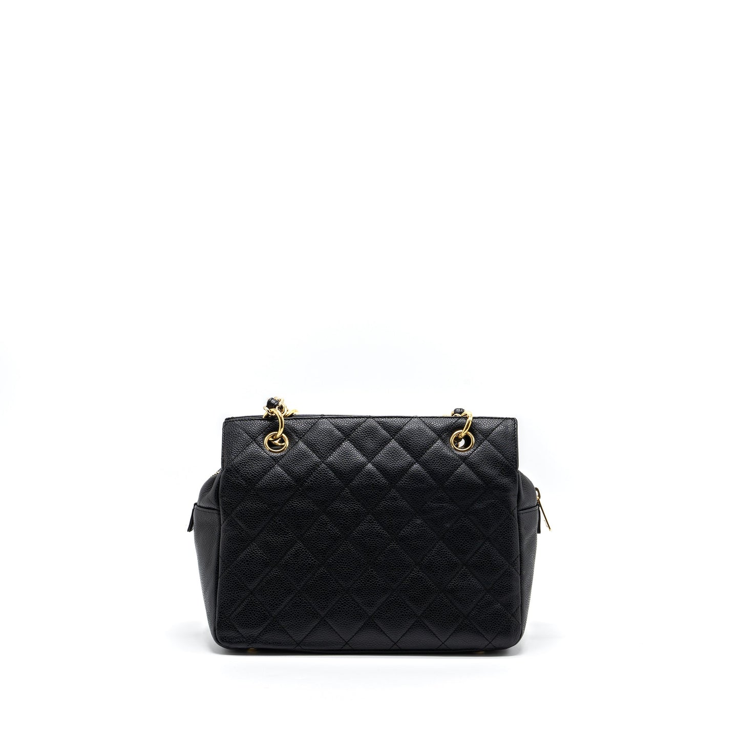 Chanel CC logo small shopping tote bag caviar black