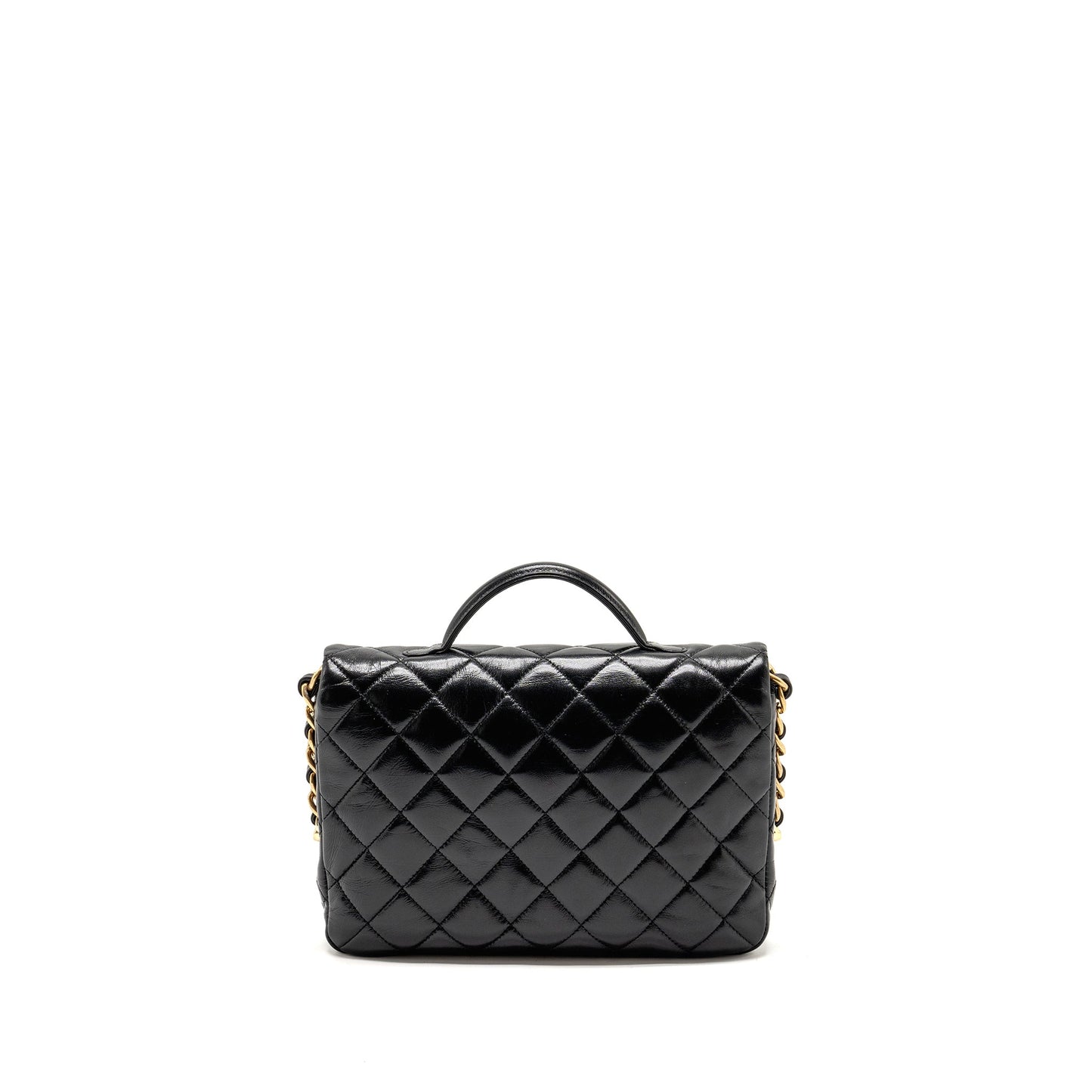 Chanel Double pocket top handle messanger bag shiny calfskin black  (microchip )