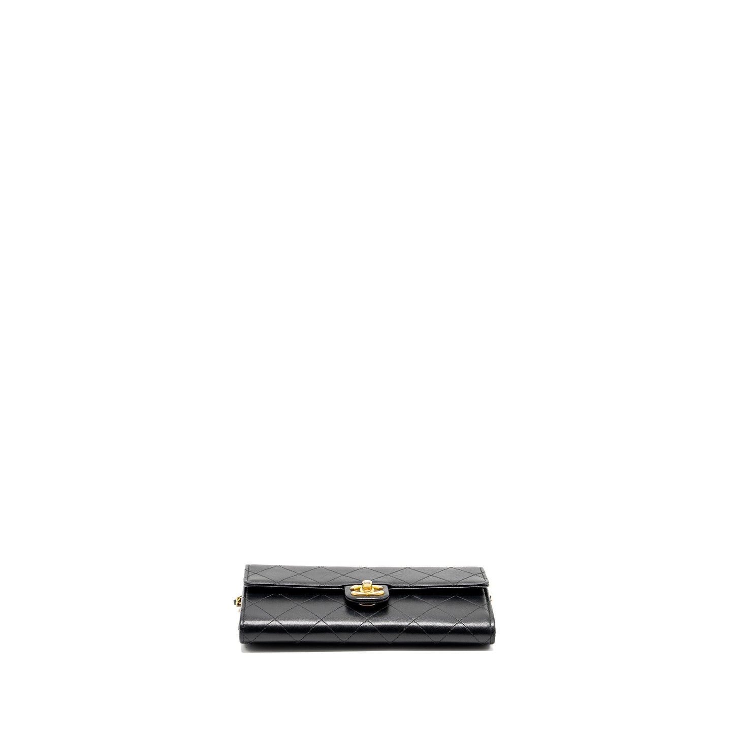 Chanel Quilted Pearl Long Wallet on Chain Goatskin Black