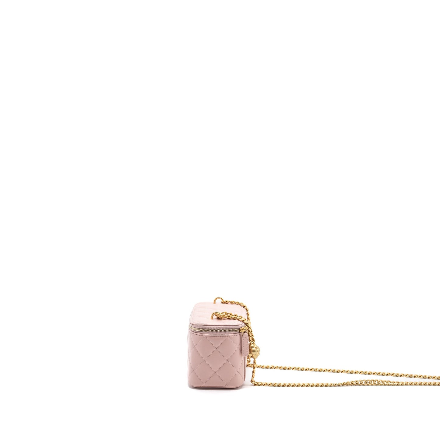 Chanel Long Vanity Case Camellia Chain Lambskin  Light Pink  (Microchip)