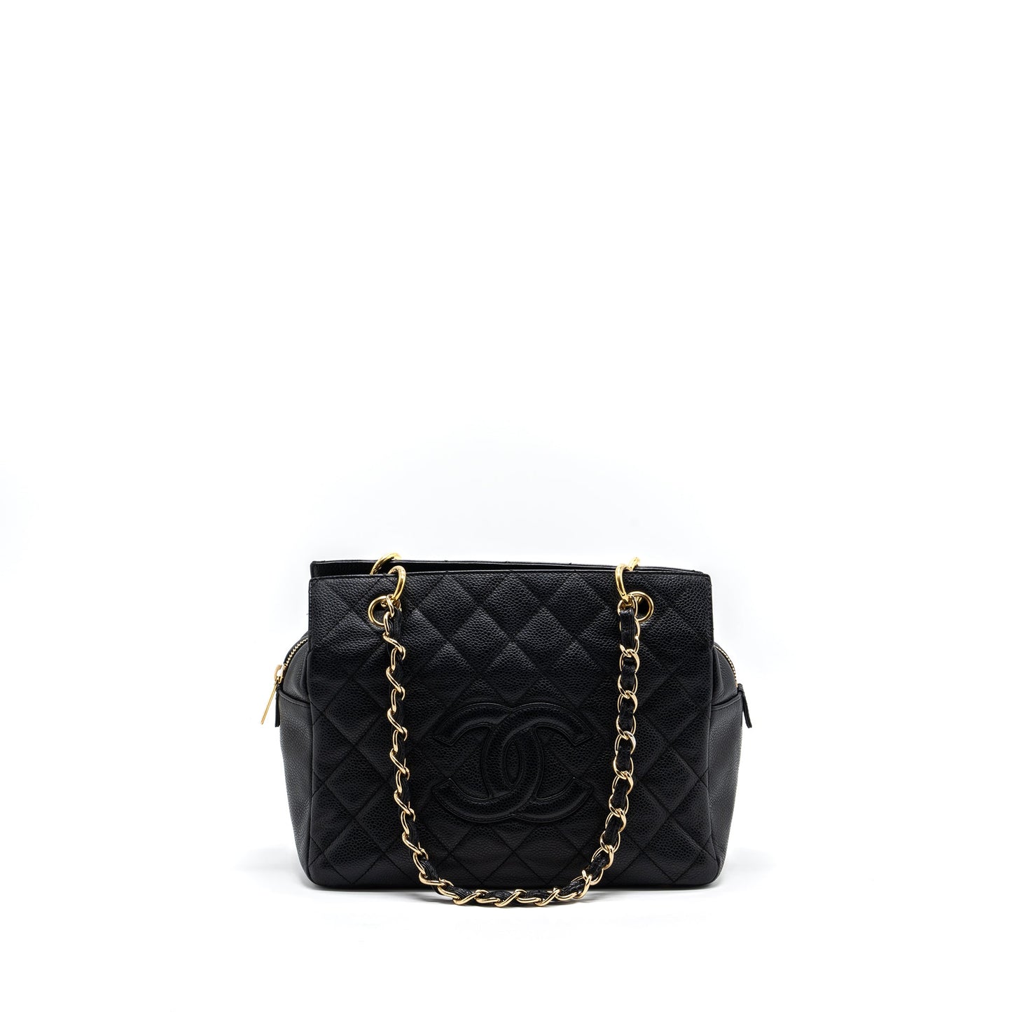 Chanel CC logo small shopping tote bag caviar black