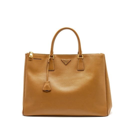 Prada X large double zip tote Purse saffiano calfskin caramel